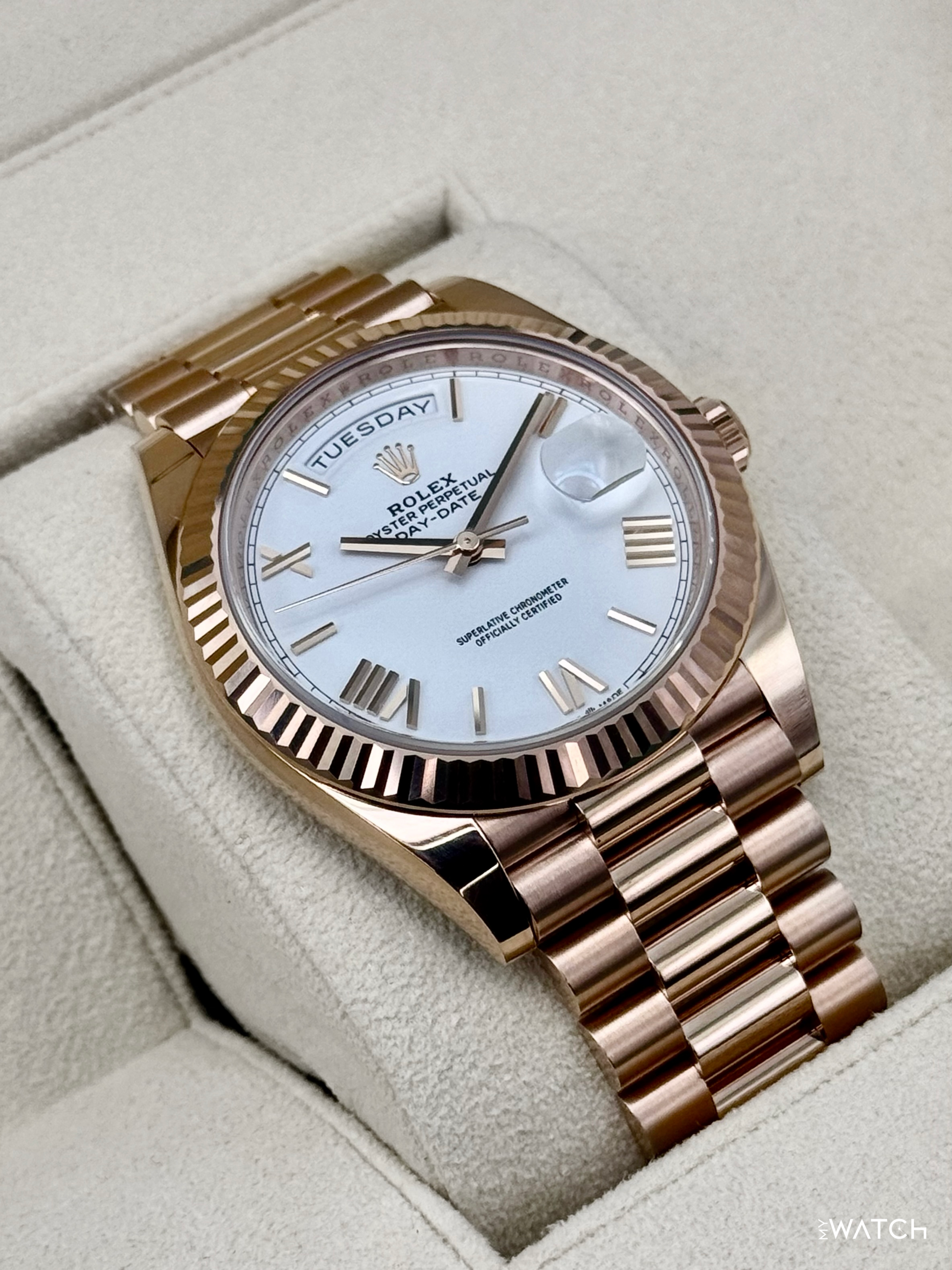 2024 Rolex Day-Date 228235 Presidential Rose Gold White Dial - MyWatchLLC