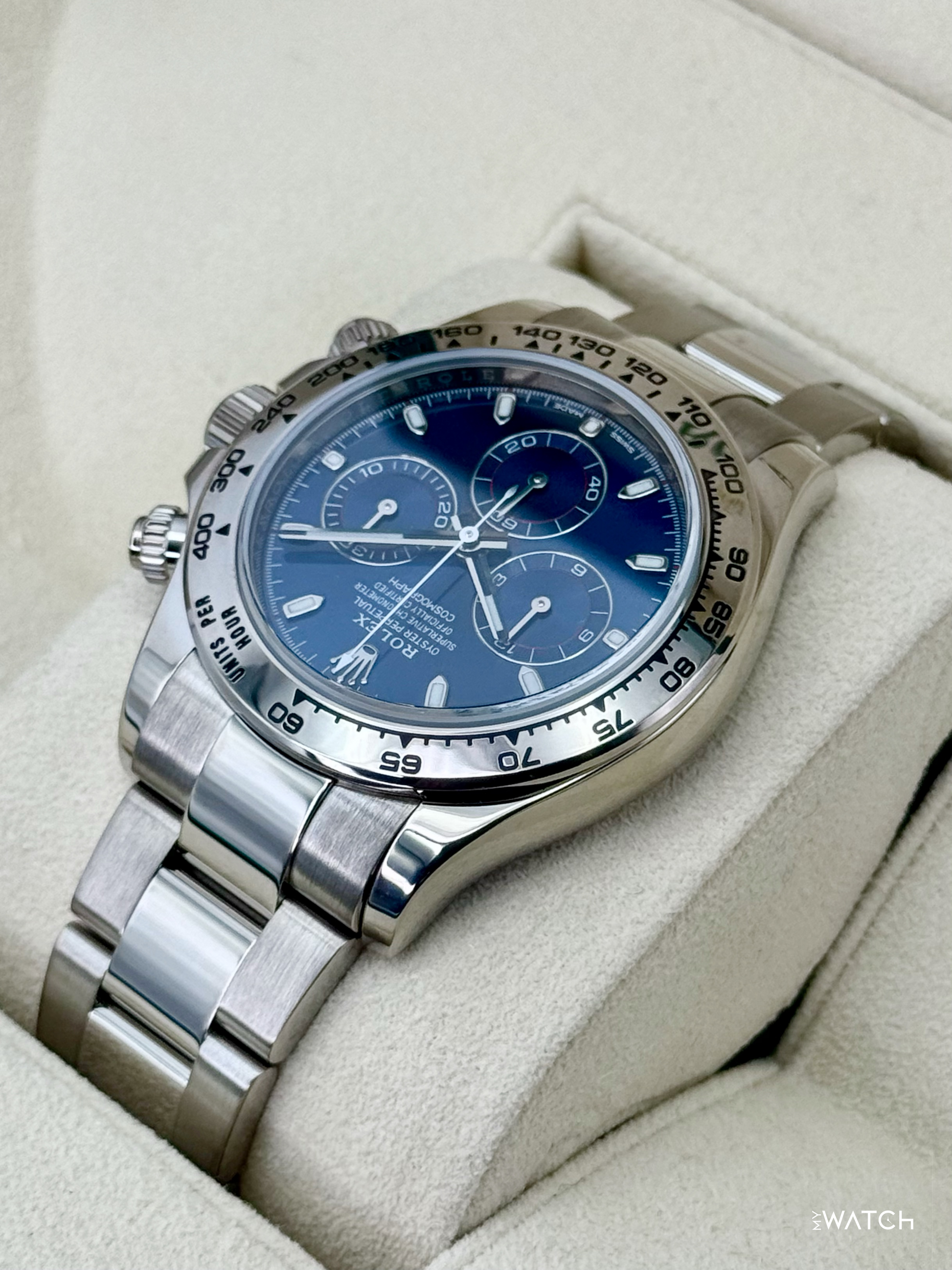 2019 Rolex Daytona 40mm 116509 White Gold Blue Dial - MyWatchLLC
