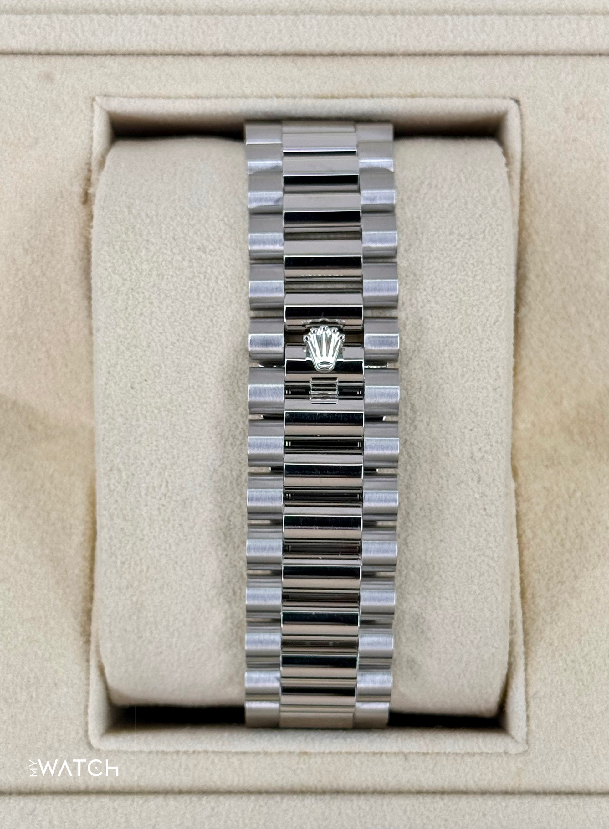 NEW 2024 Rolex Day-Date 40mm 228396TBR Ice Blue Diamond Baguette Dial - MyWatchLLC