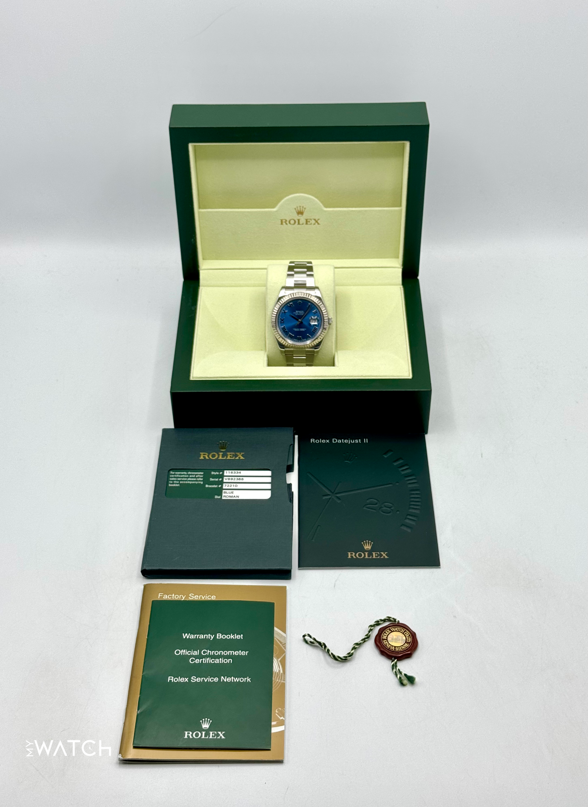2010 Rolex Datejust II 41mm 116334 Stainless Steel Oyster Blue Dial - MyWatchLLC