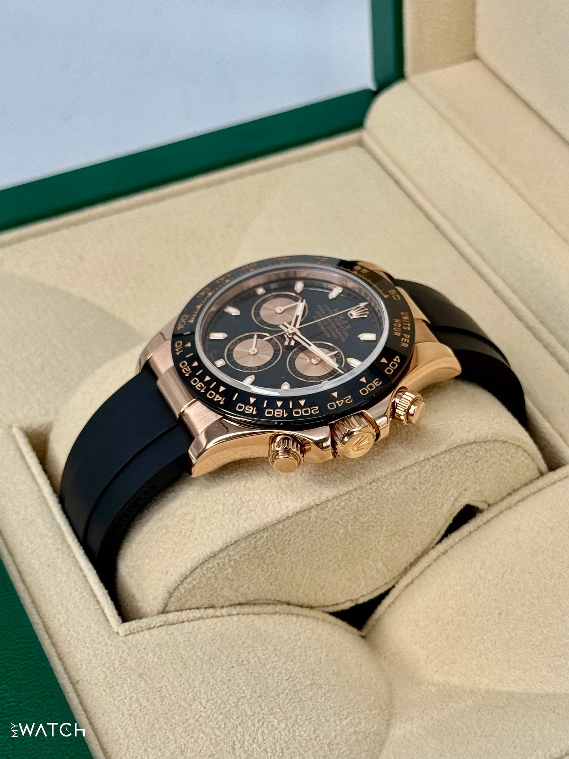 2024 CPO Rolex Daytona 40mm 116515LN Rose Gold Oysterflex Black Dial - MyWatchLLC