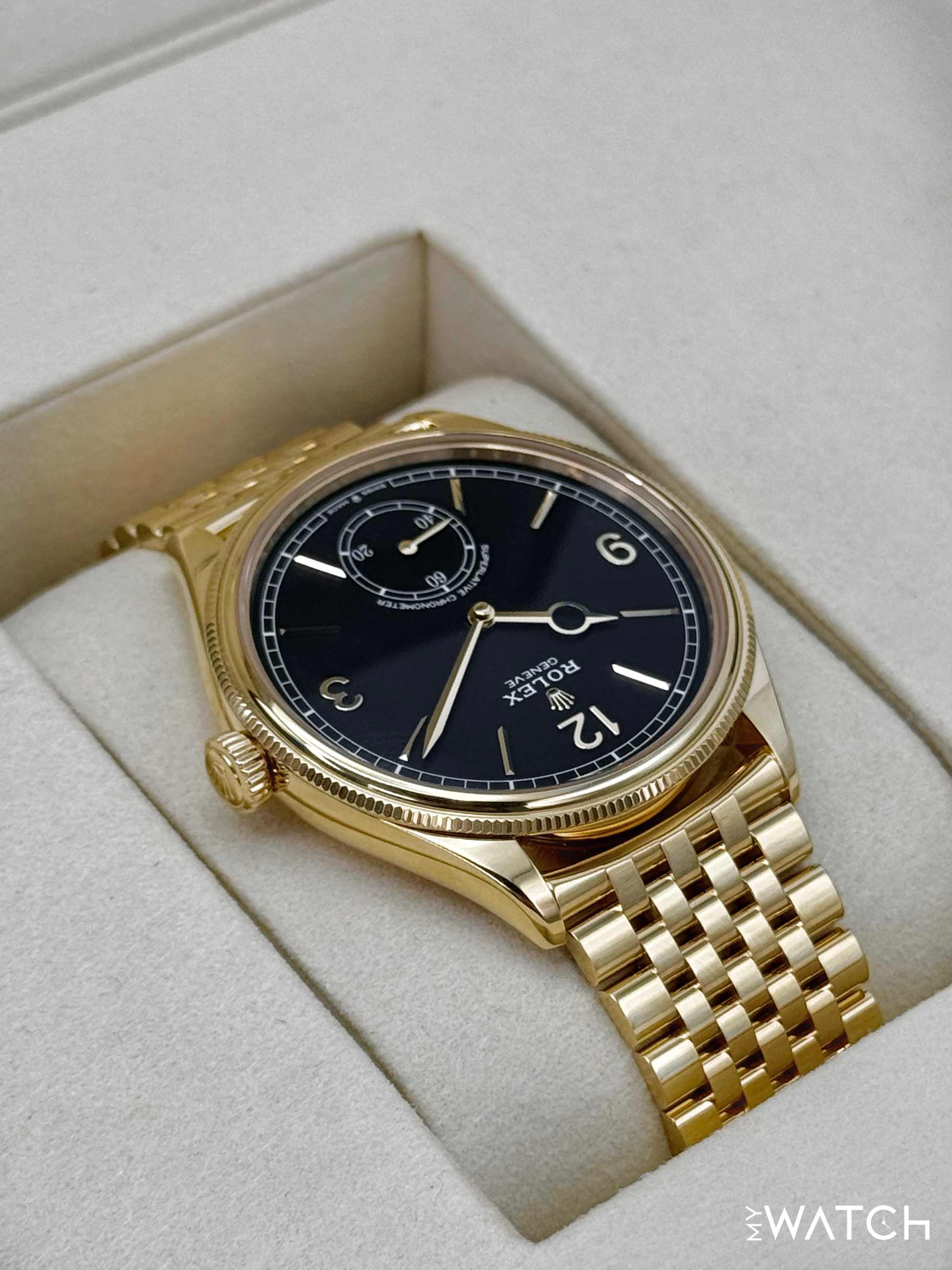 NEW 2025 Rolex 1908 39mm 52508 Yellow Gold Settimo Bracelet Black Dial - MyWatchLLC