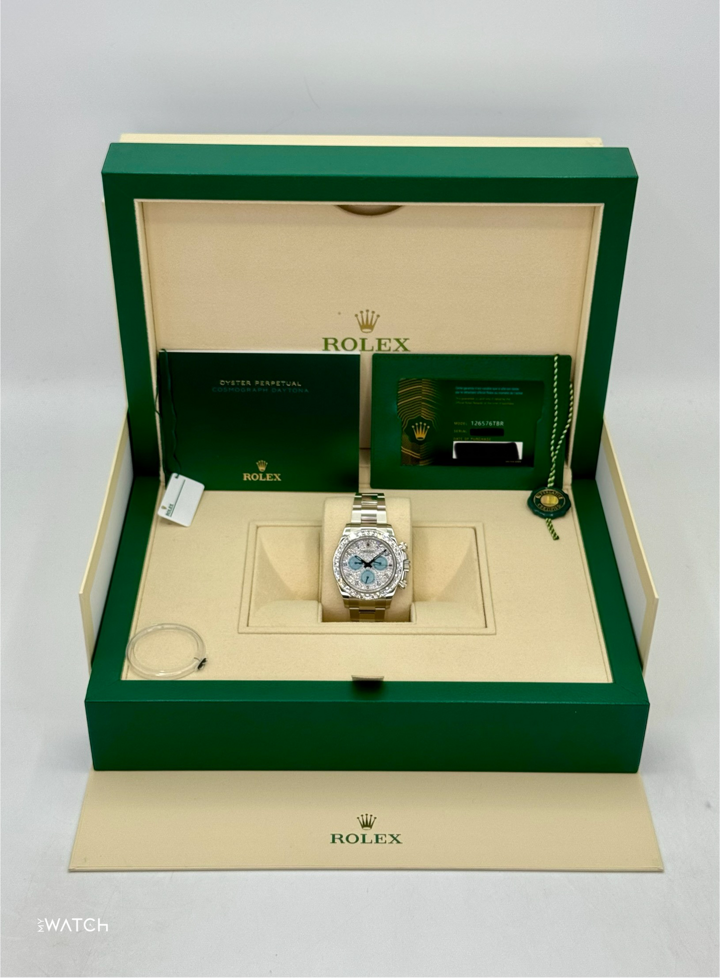 2024 Rolex Daytona 40mm 126576TBR Platinum Diamond Bezel Diamond Paved Dial