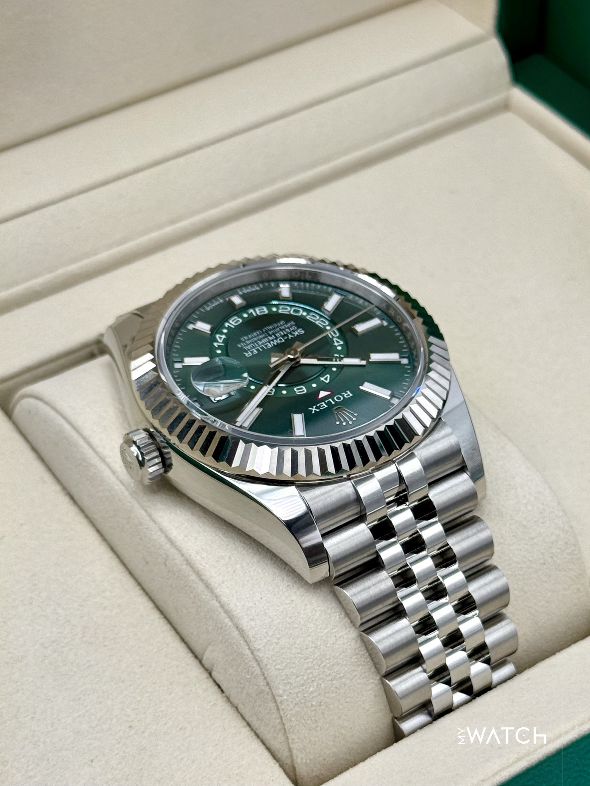 NEW 2025 Rolex Sky-Dweller 42mm 336934 Jubilee Green Dial (STICKERED) - MyWatchLLC