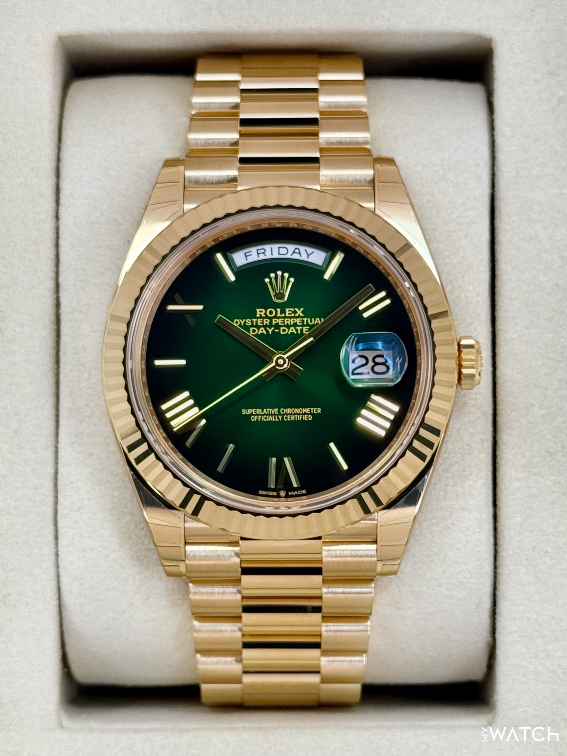 NEW 2026 Rolex Day-Date 40mm 228238 Presidential Green Ombre Dial (STICKERED) - MyWatchLLC