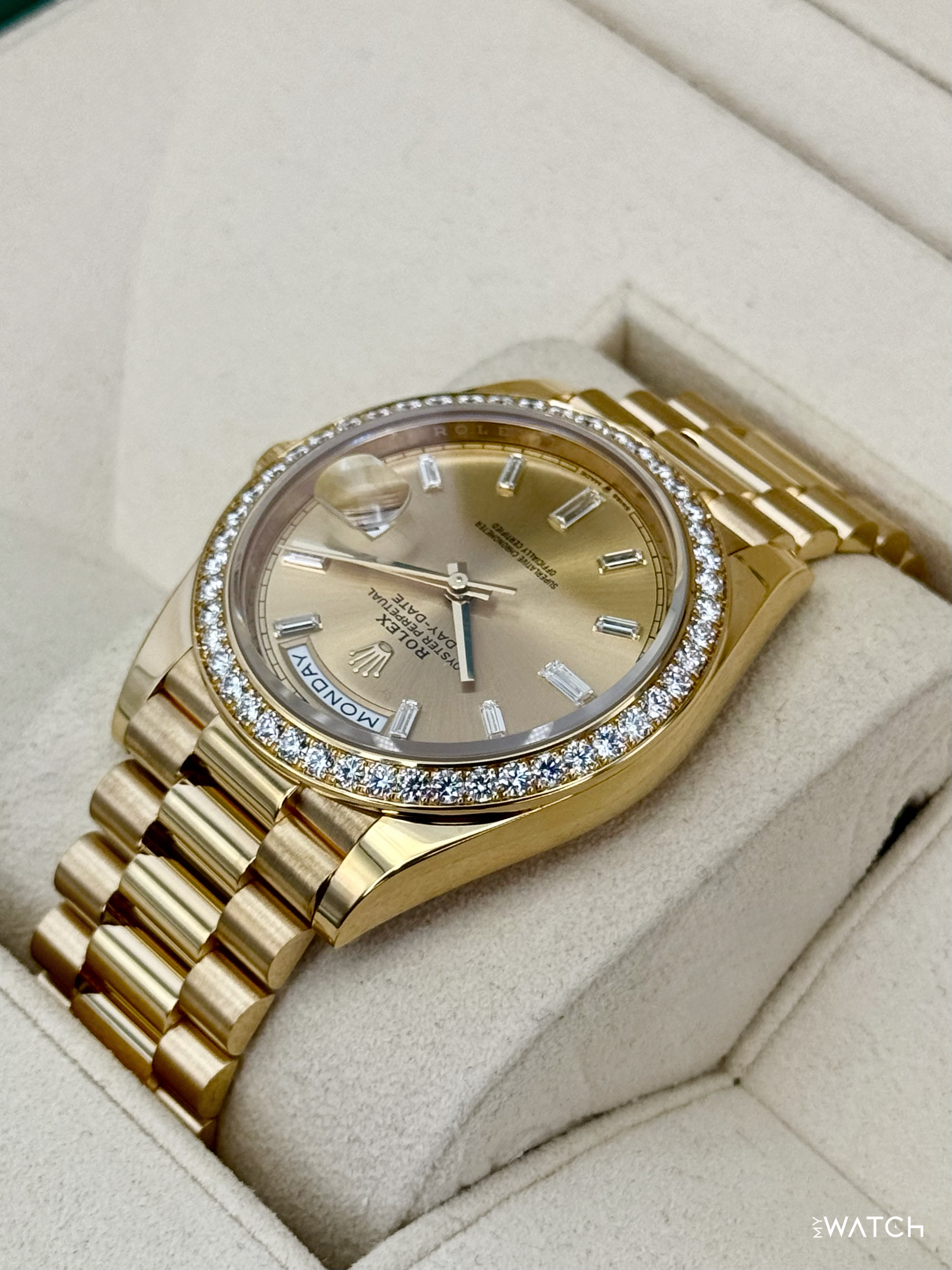 2021 Rolex Day-Date 40mm 228348RBR Presidential Champagne Diamond Dial - MyWatchLLC