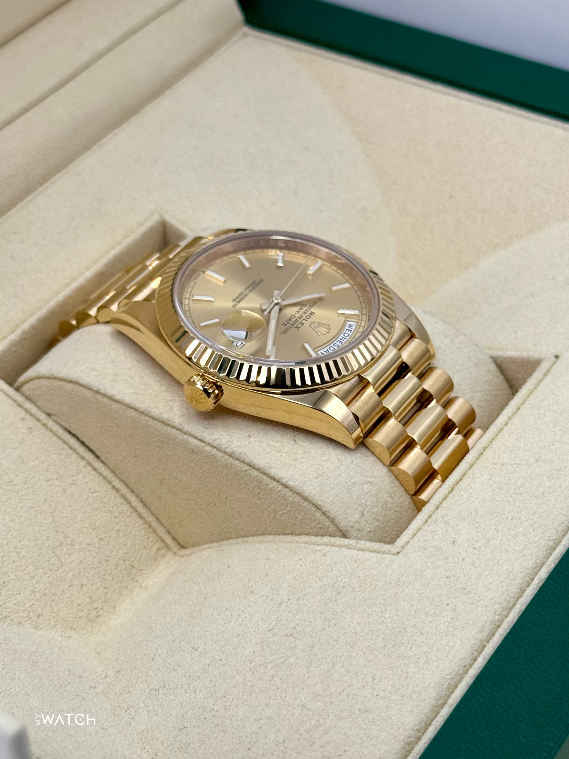 2020 Rolex Day-Date 40mm 228238 Champagne Stick Dial - MyWatchLLC
