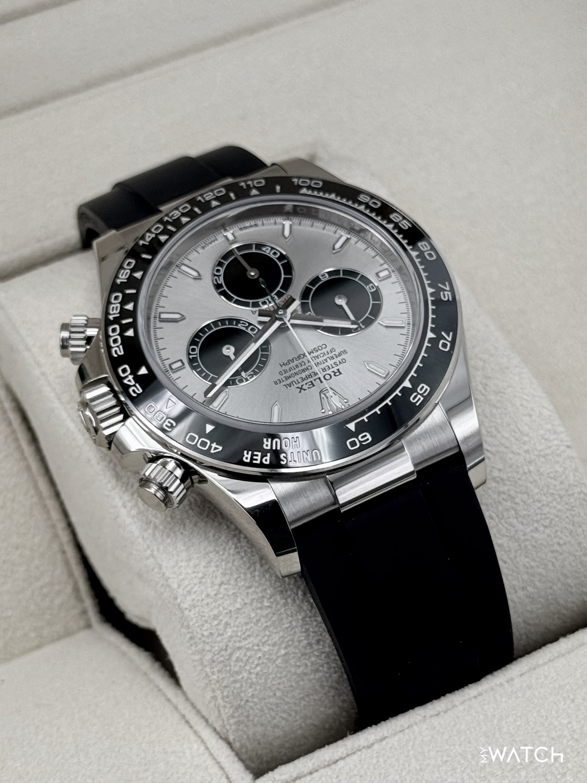 NEW 2025 Rolex Daytona 40mm 126519LN White Gold Oysterflex Silver Ghost Dial - MyWatchLLC