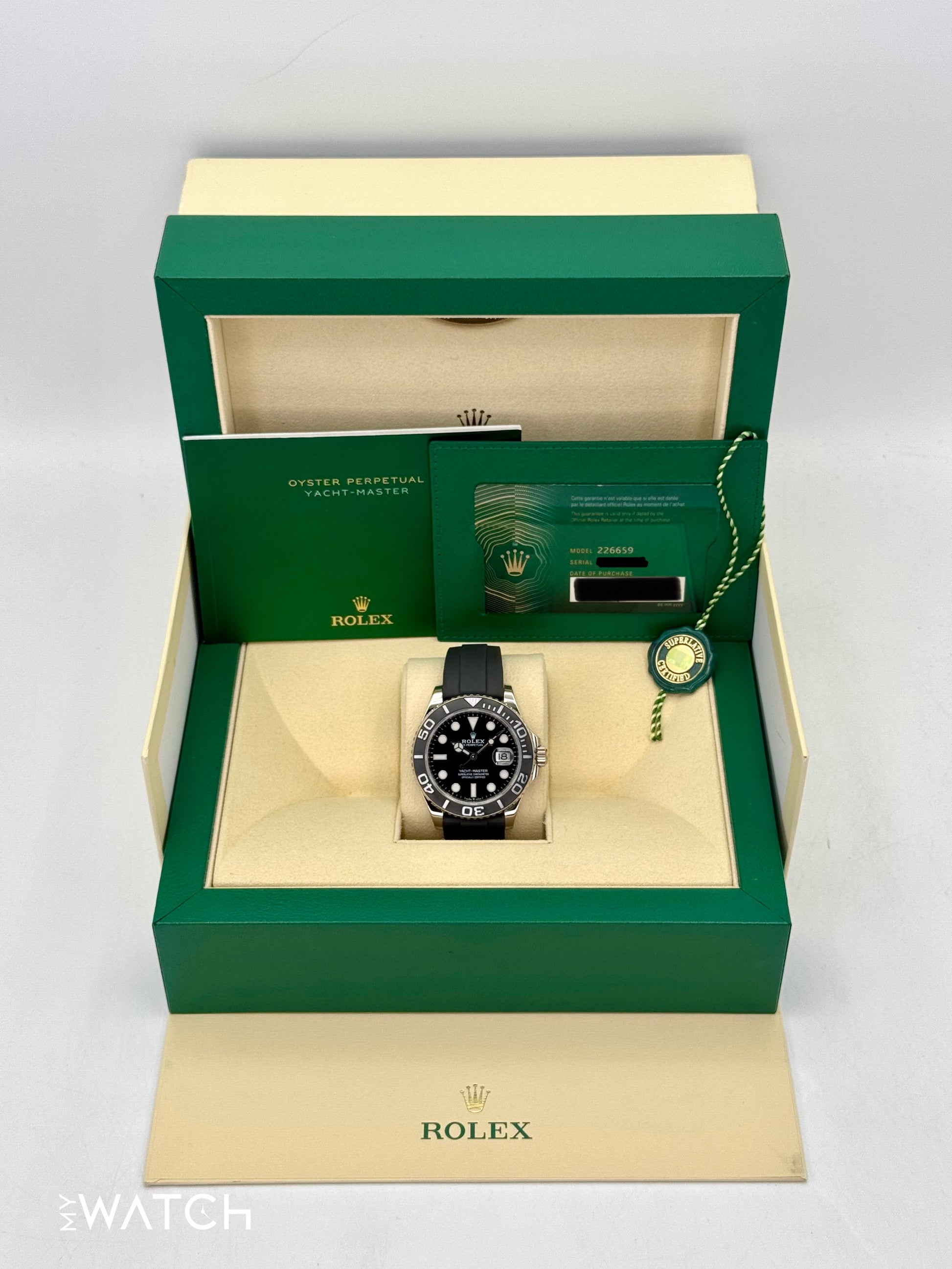 2020 Rolex Yacht-Master 42mm 226659 White Gold Oysterflex Black Dial - MyWatchLLC