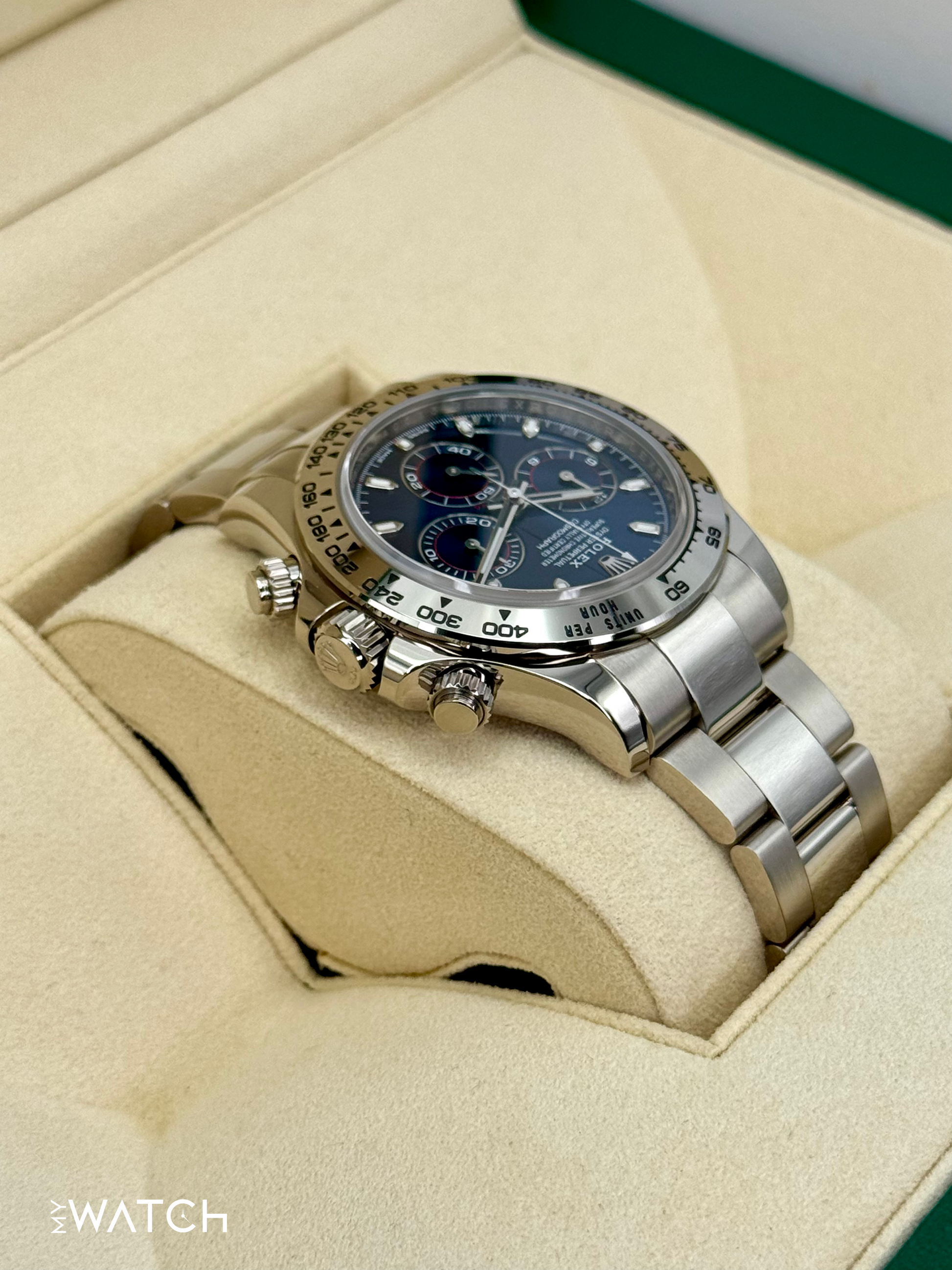 2019 Rolex Daytona 40mm 116509 White Gold Blue Dial - MyWatchLLC
