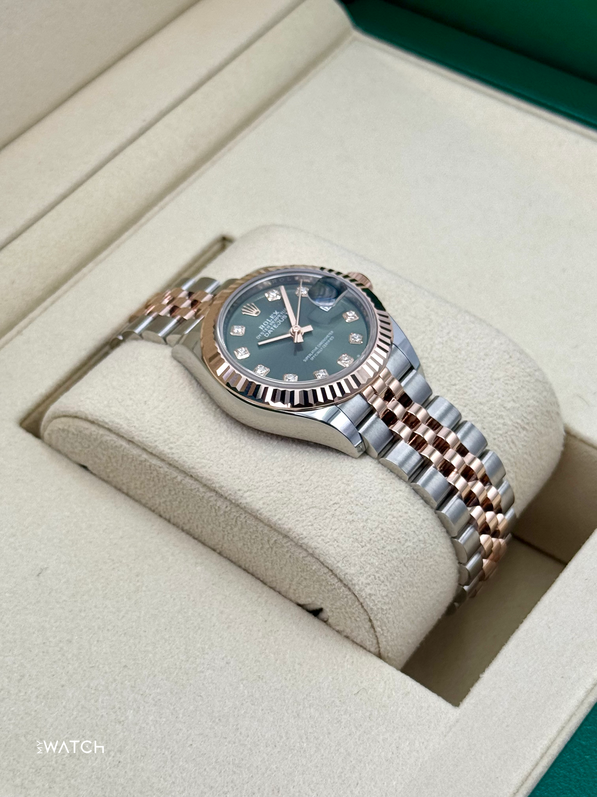 NEW 2025 Rolex Ladies Datejust 28mm 279171 Two-Tone Green Diamond Dial - MyWatchLLC