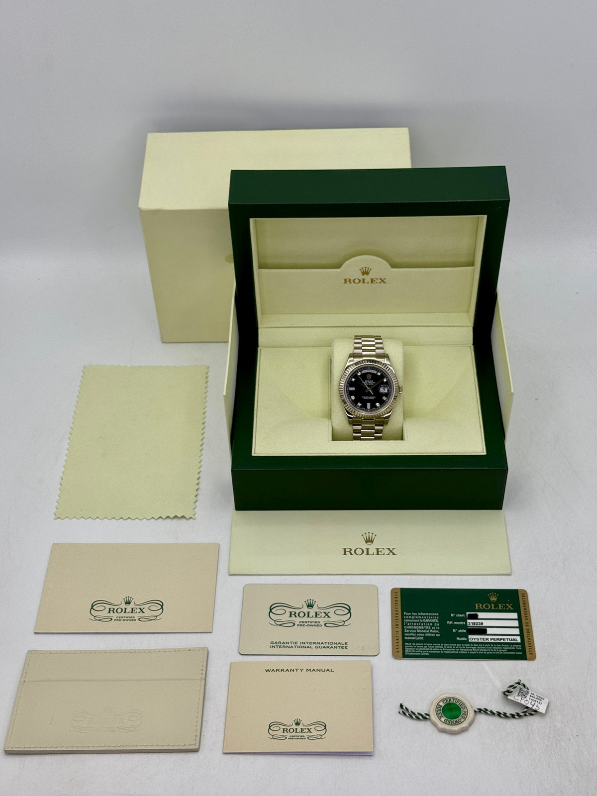 2011 Rolex Day-Date II 41mm 218239 White Gold Presidential Black Diamond Dial (CPO)