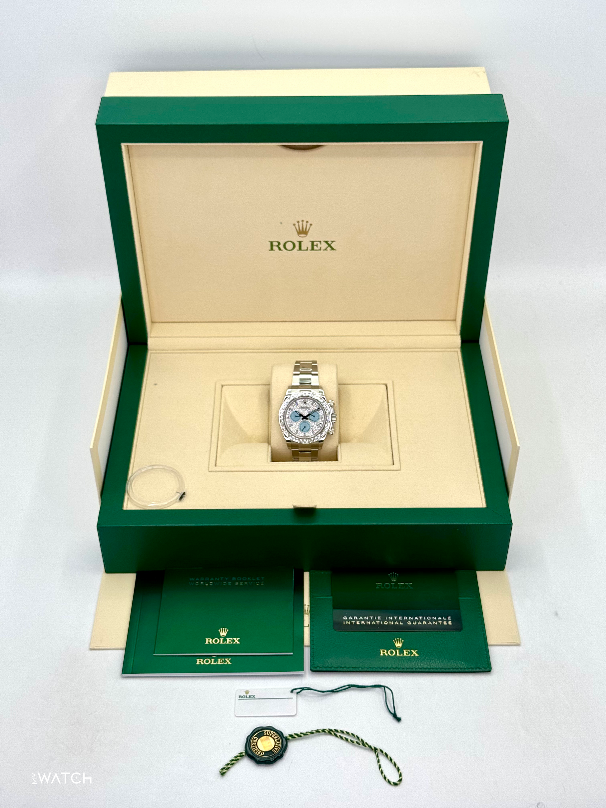 2024 Rolex Daytona 40mm 126576TBR Platinum Diamond Bezel Diamond Paved Dial - MyWatchLLC