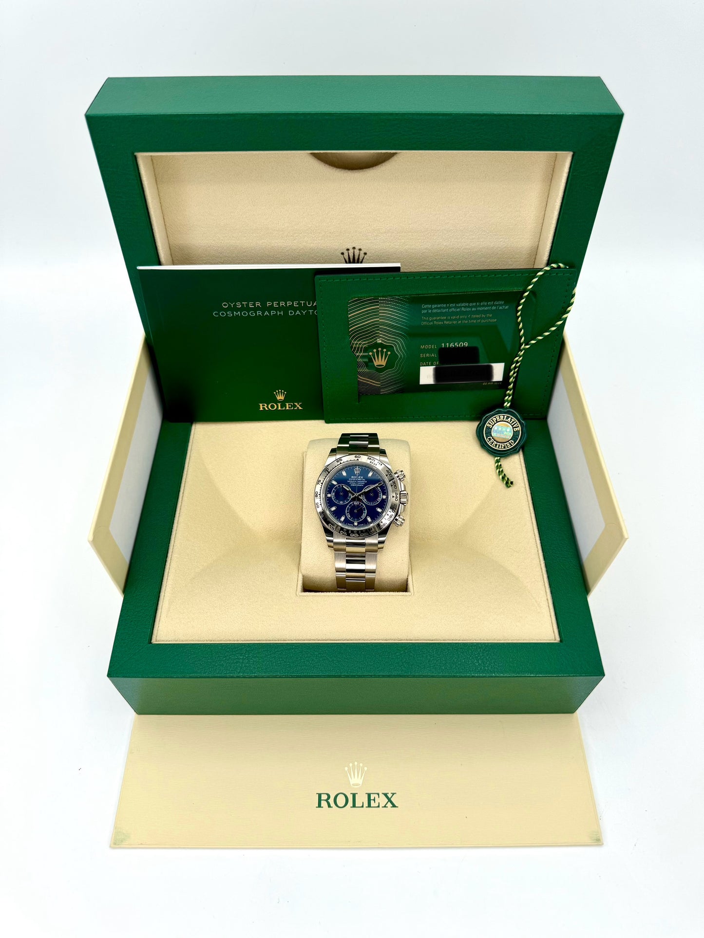 2022 Rolex Daytona 40mm 116509 White Gold Blue Dial - MyWatchLLC