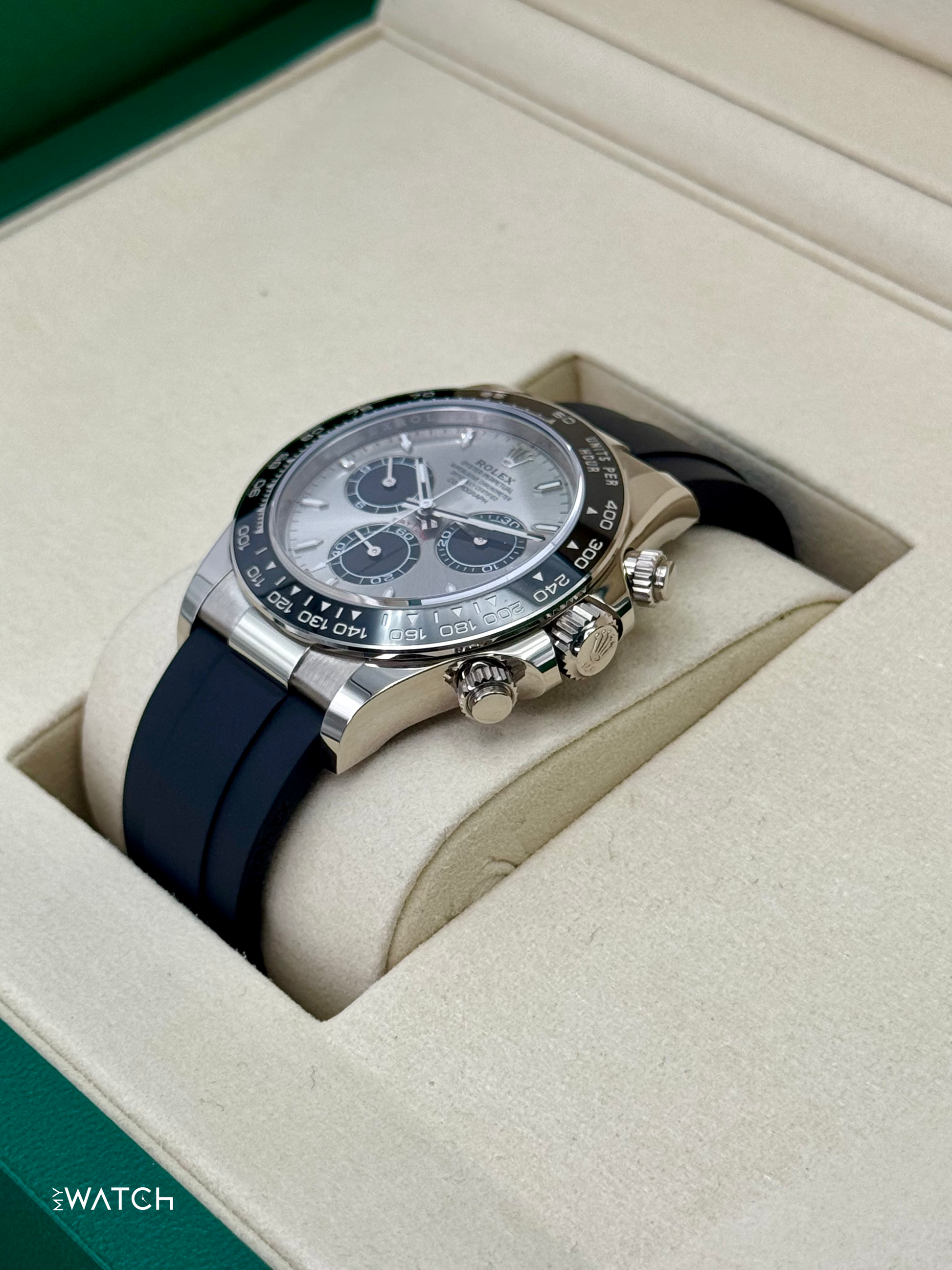 NEW 2025 Rolex Daytona 40mm 126519LN White Gold Oysterflex Silver Ghost Dial - MyWatchLLC