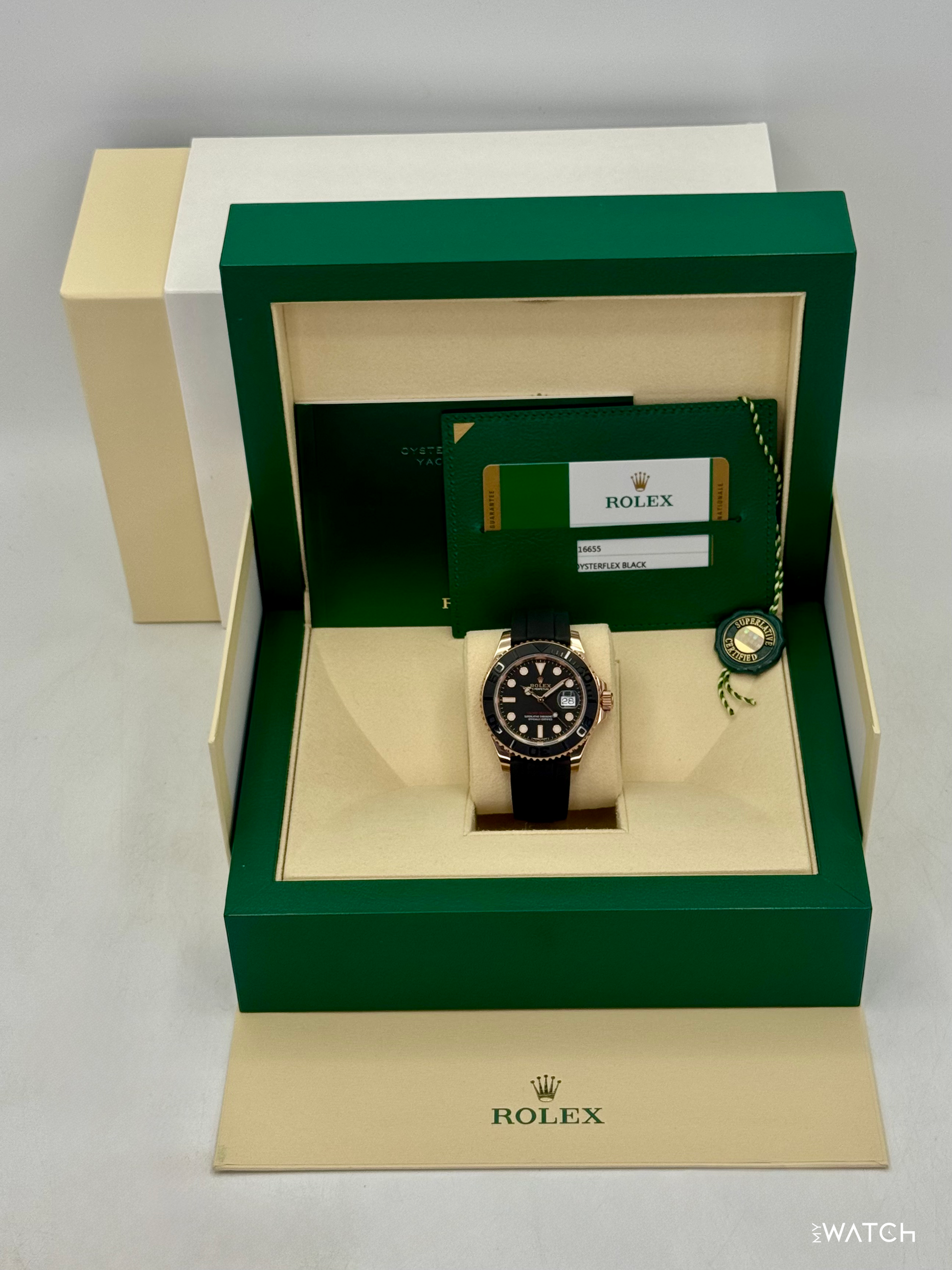 2019 Rolex Yacht-Master 40mm 116655 Rose Gold Oysterflex Black Dial - MyWatchLLC