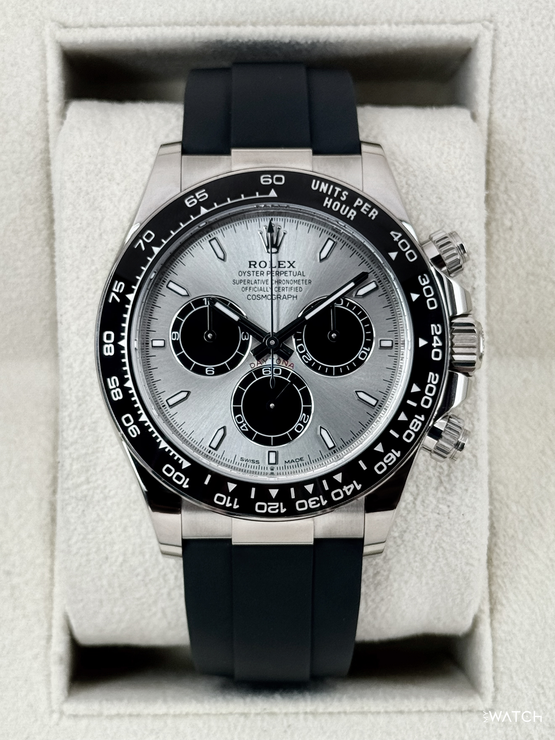 2024 Rolex Daytona 40mm 126519LN White Gold Oysterflex Silver Ghost Dial - MyWatchLLC