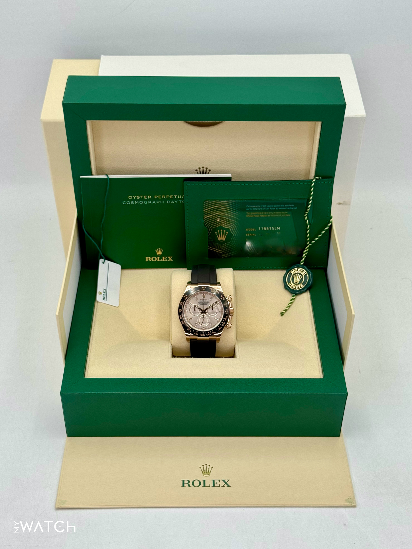 2022 Rolex Daytona 40mm 116515LN Rose Gold Oysterflex Sundust Baguette Dial