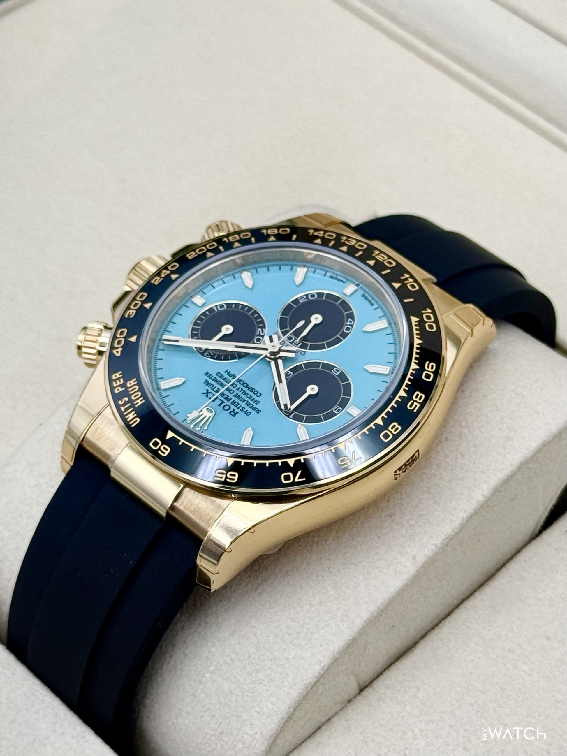 NEW 2026 Rolex Daytona 40mm 126518LN Yellow Gold Oysterflex Turquoise Dial (STICKERED) - MyWatchLLC