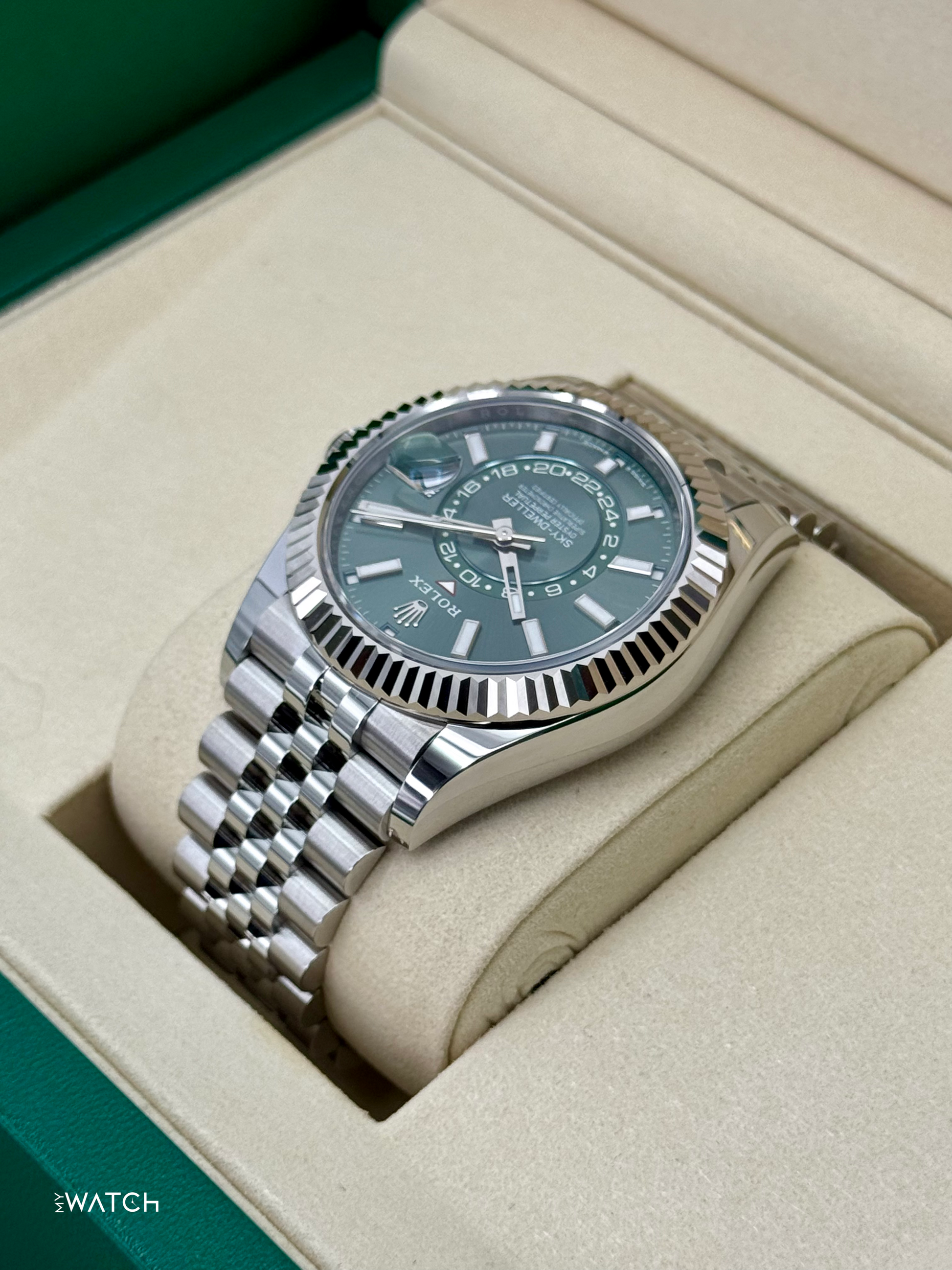 NEW 2025 Rolex Sky-Dweller 42mm 336934 Jubilee Green Dial - MyWatchLLC