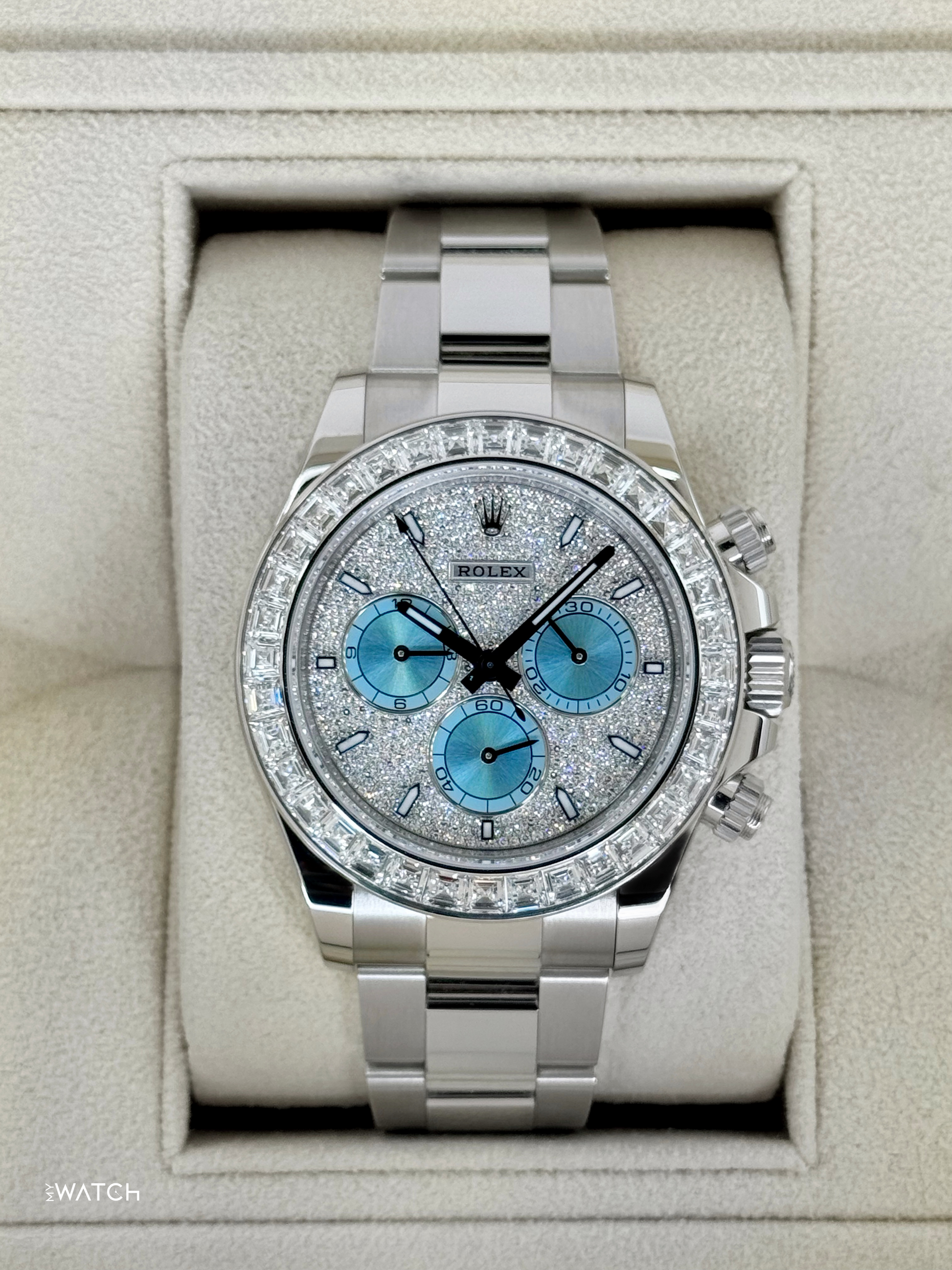2024 Rolex Daytona 40mm 126576TBR Platinum Diamond Bezel Diamond Paved Dial - MyWatchLLC