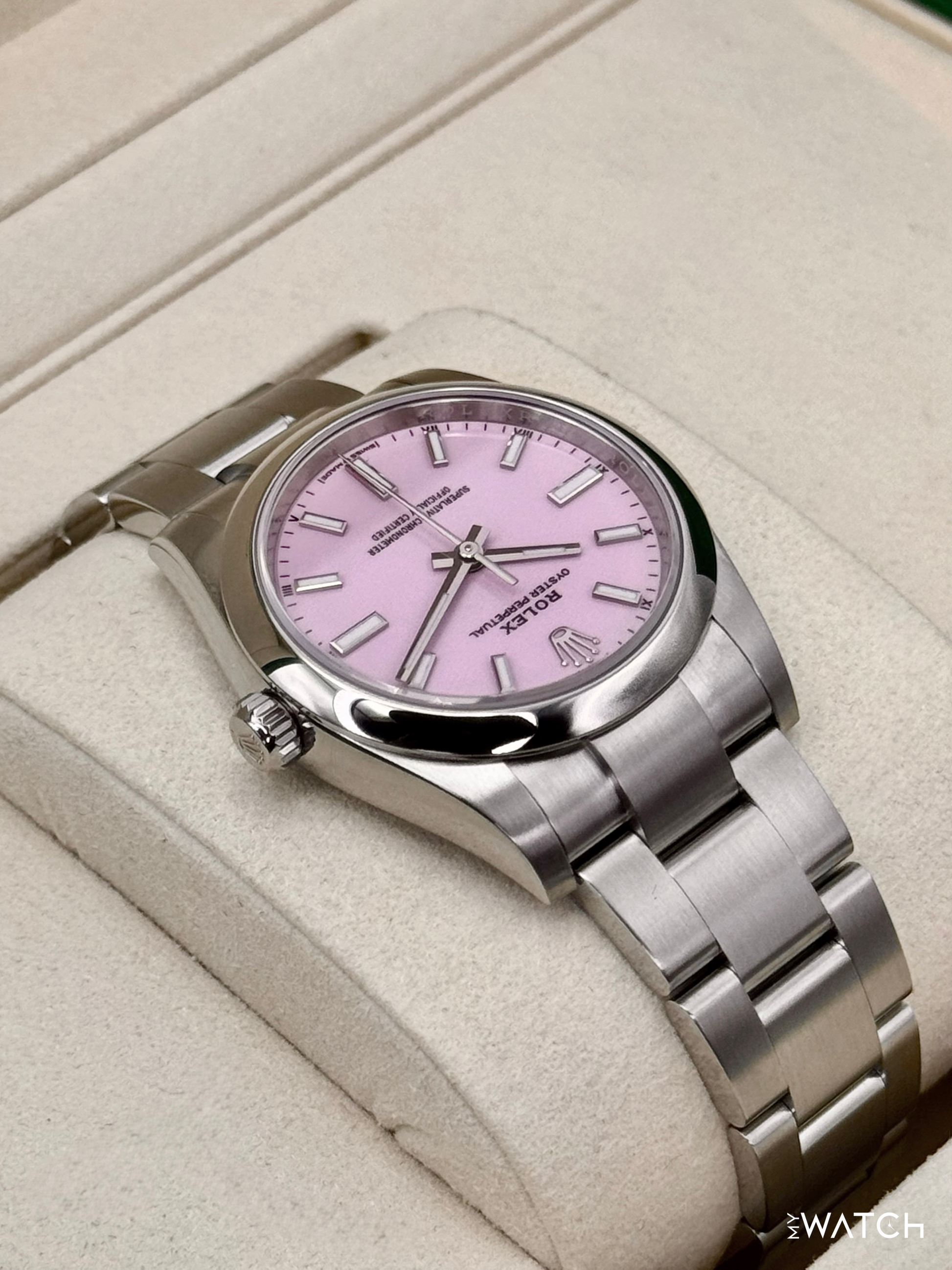 NEW 2025 Rolex Oyster Perpetual 34mm 124200 Stainless Steel Candy Pink Dial - MyWatchLLC