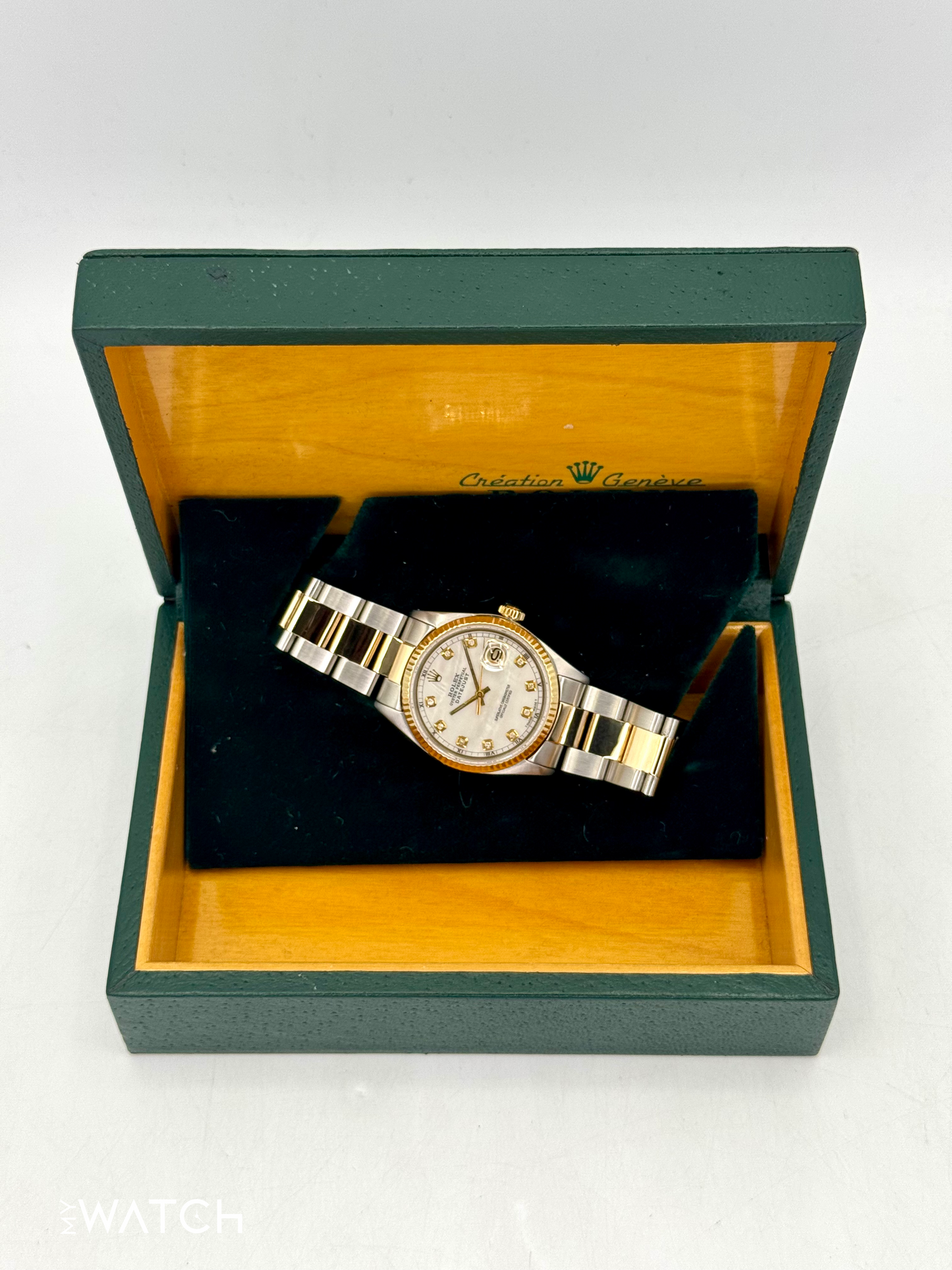 1972 Rolex Datejust 36mm 1601 Two-Tone Oyster Mother of Pearl Diamond Dial