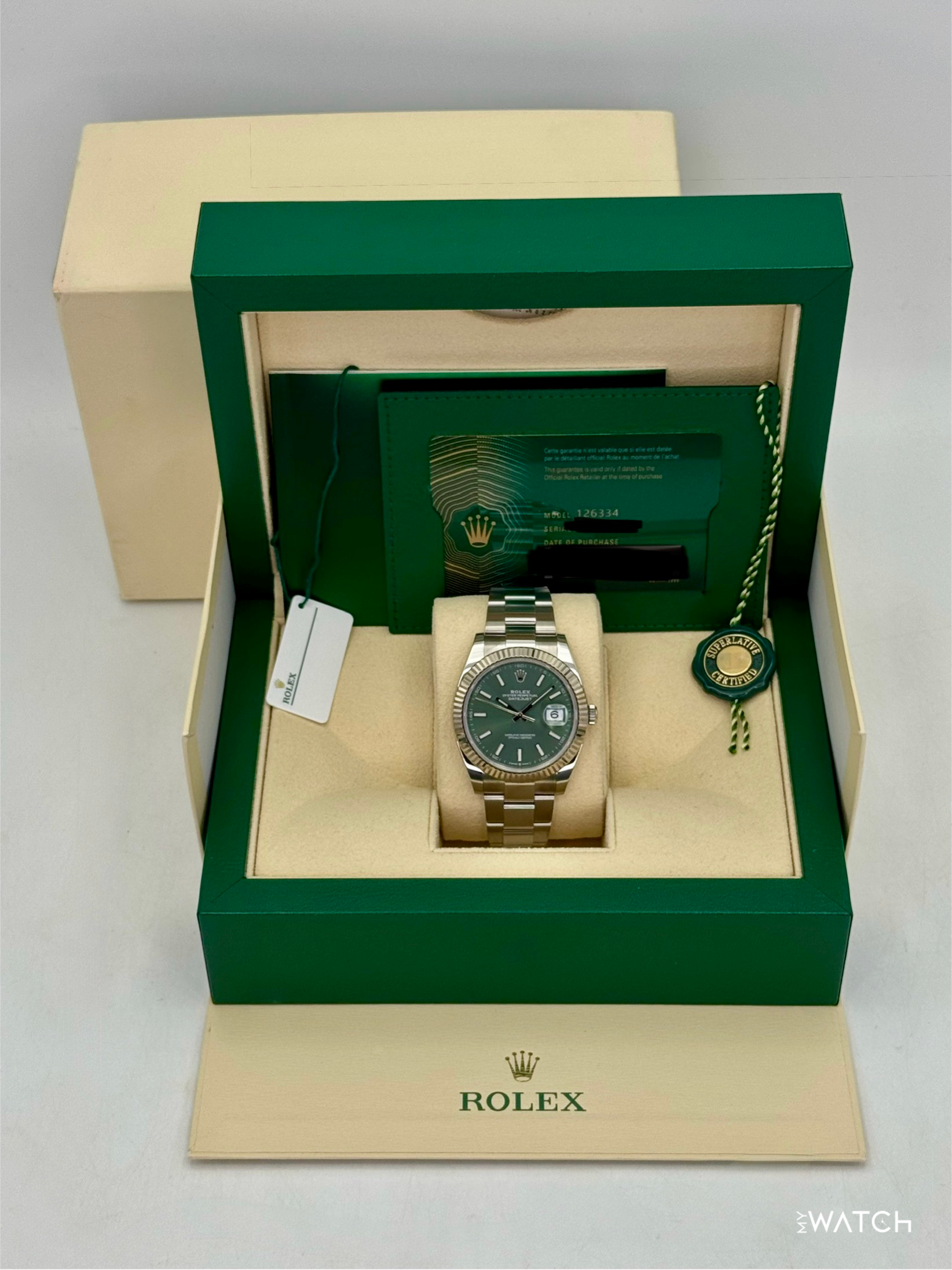 2023 Rolex Datejust 41mm 126334 Stainless Steel Oyster Mint Green Dial - MyWatchLLC