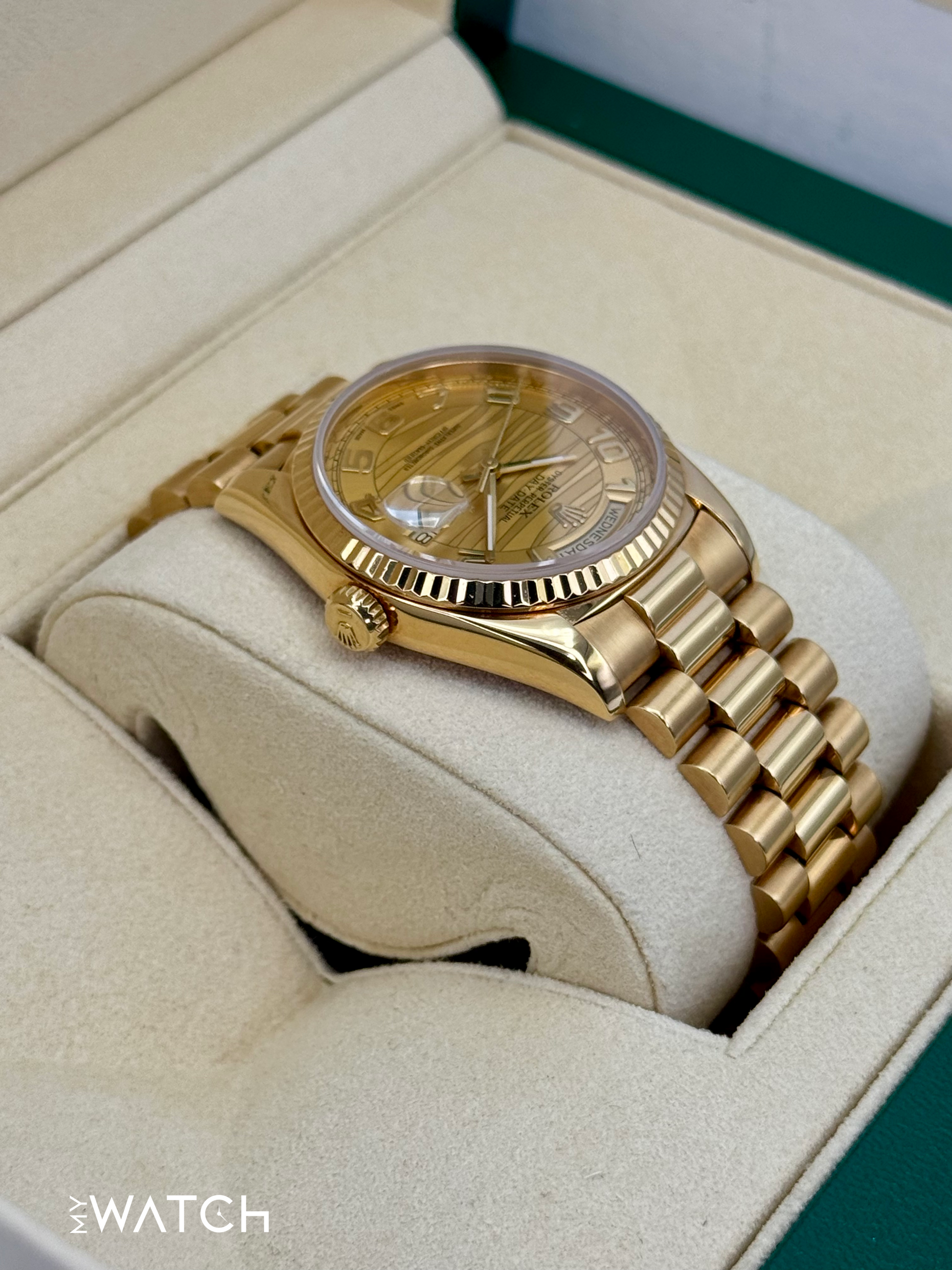 1989 Rolex Day-Date 36mm 18238 Presidential Champagne Wave Dial - MyWatchLLC