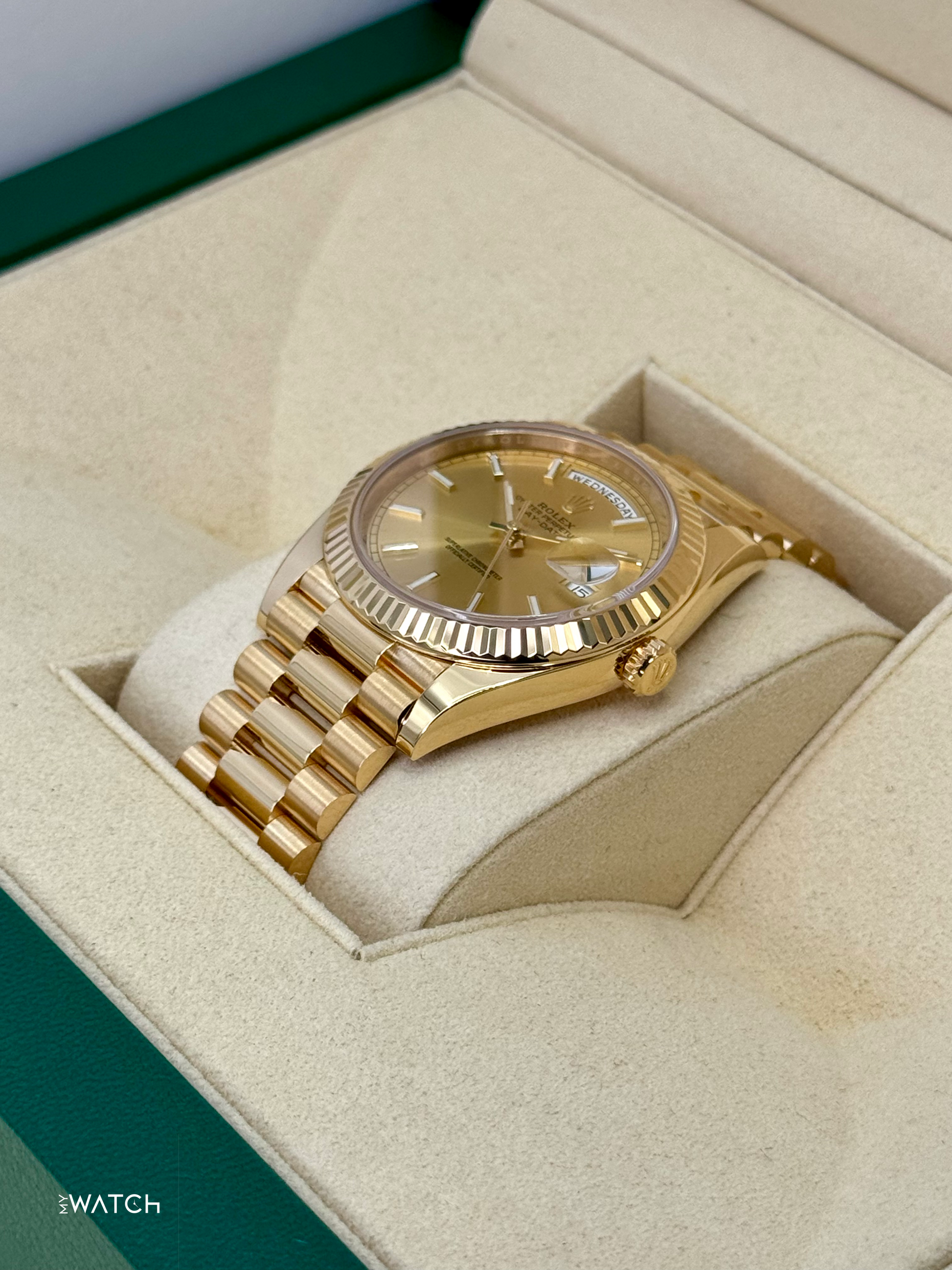 2020 Rolex Day-Date 40mm 228238 Champagne Stick Dial - MyWatchLLC