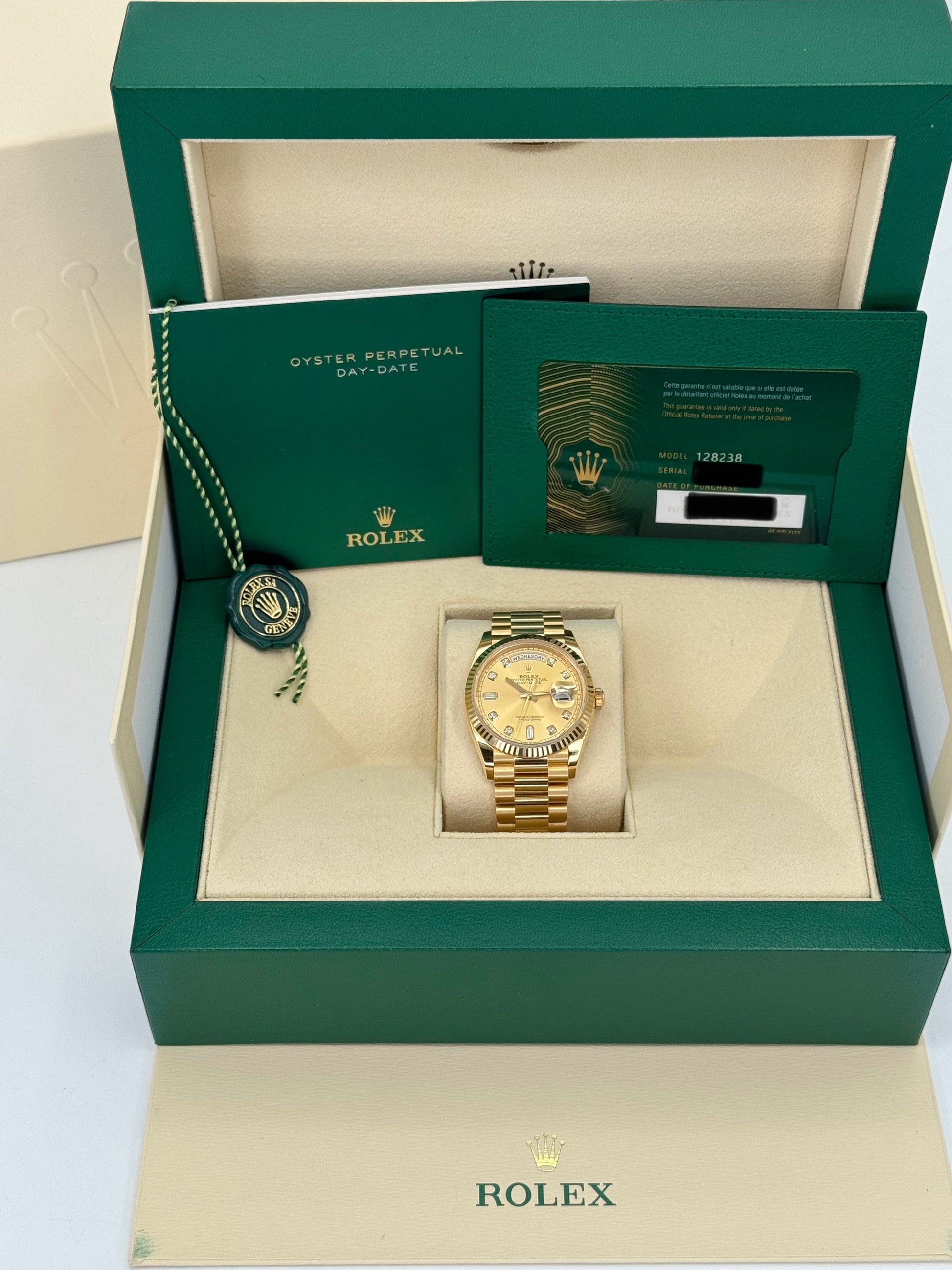 NEW 2023 Rolex Day-Date 36mm 128238 Presidential Champagne Diamond Dial - MyWatchLLC