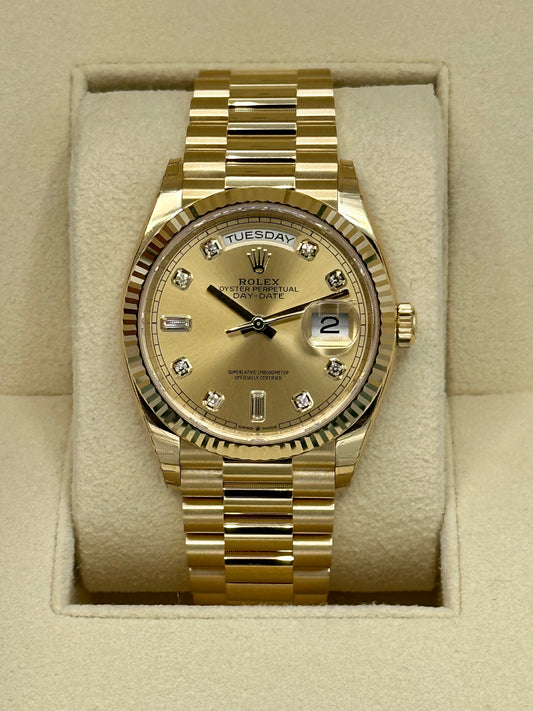 2023 Rolex Day-Date Yellow Gold Champagne Diamond Dial - MyWatchLLC