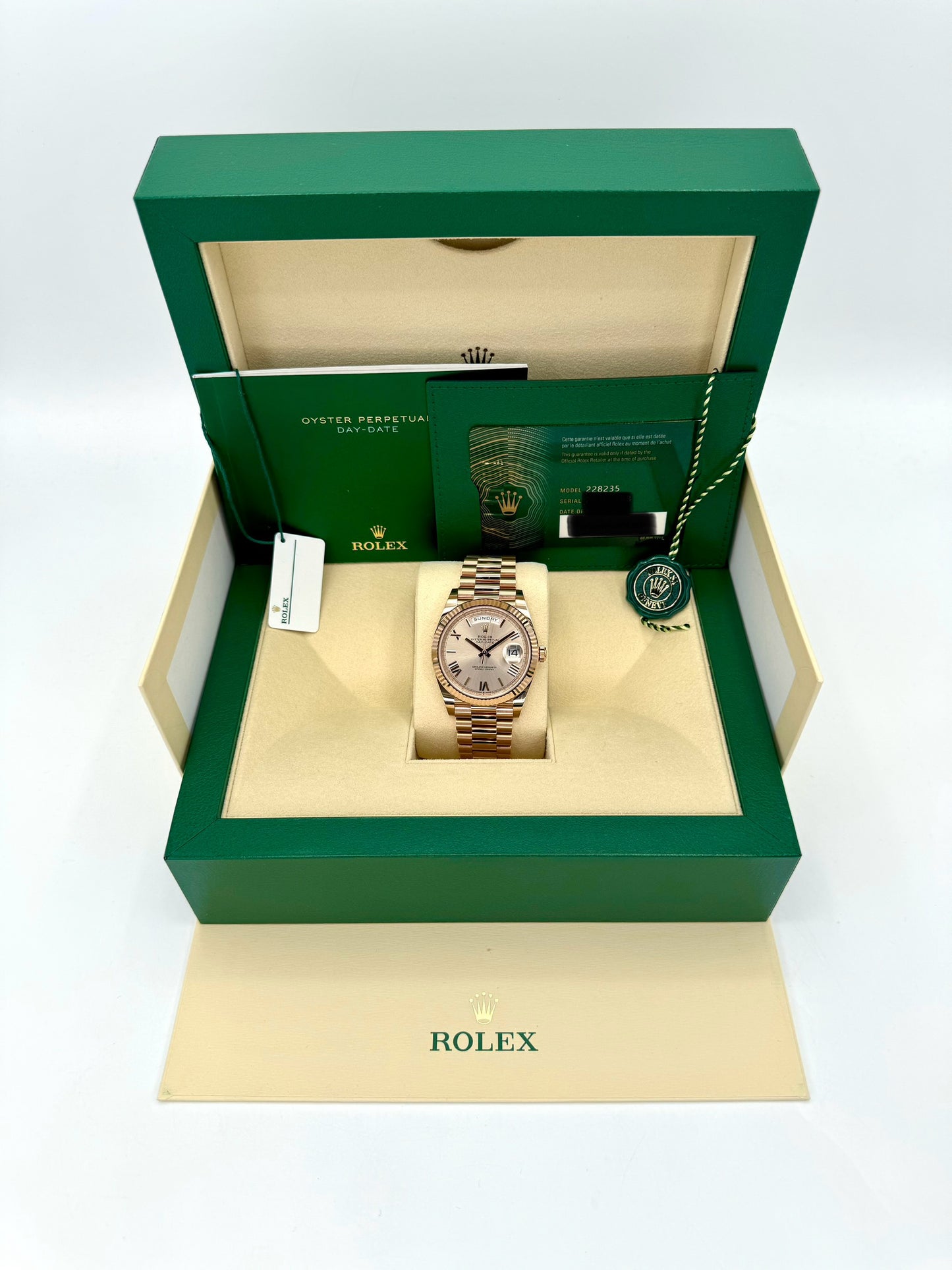 NEW 2021 Rolex Day-Date 40mm 228235 Rose Gold Sundust Dial - MyWatchLLC