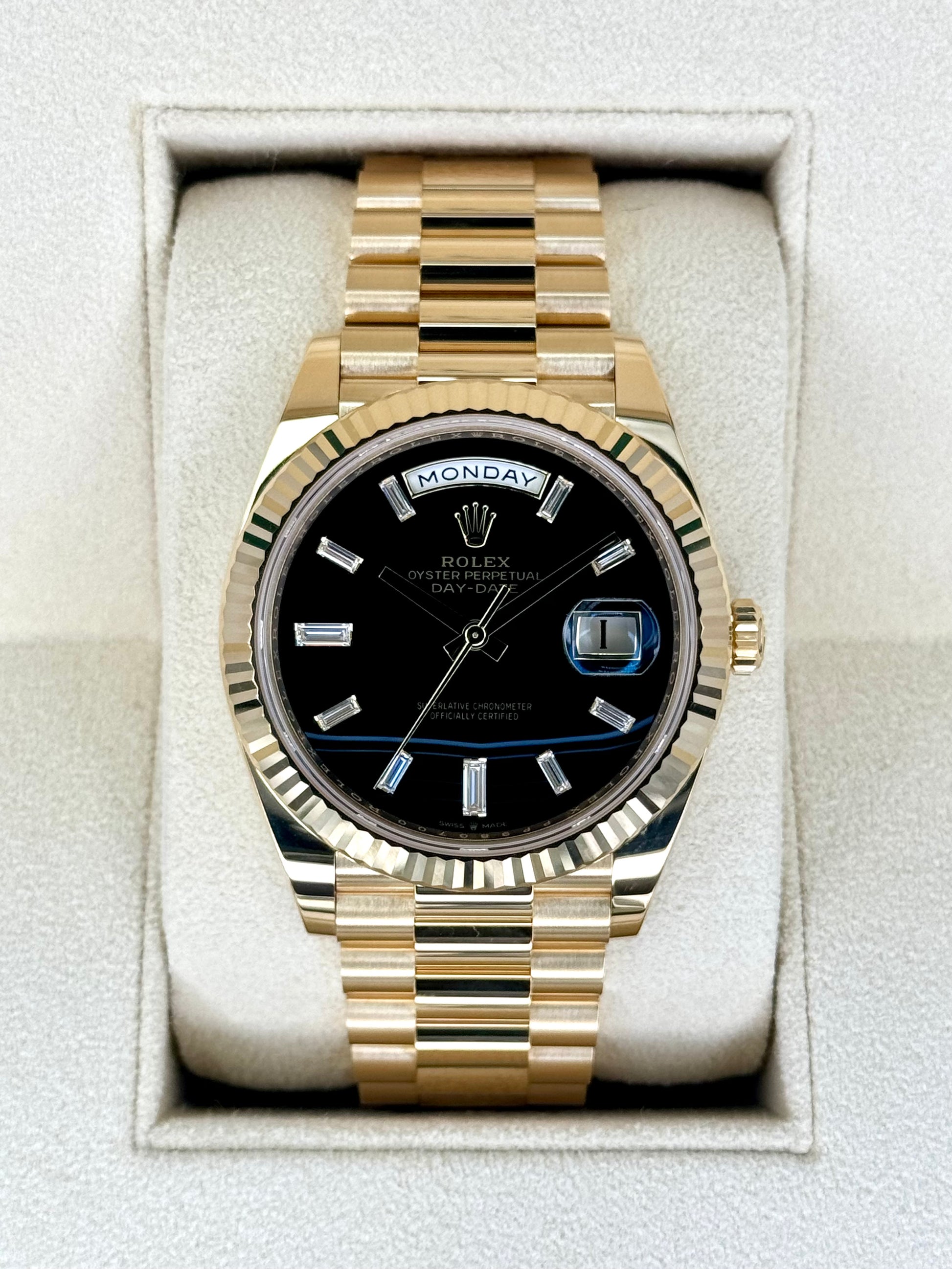 NEW Rolex Day-Date 40mm 228238 Black Onyx Diamond Dial - MyWatchLLC