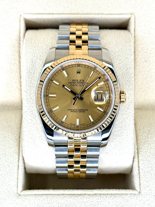 Rolex Datejust 36mm 116233 Two-Tone Jubilee Champagne Stickl Dial - MyWatchLLC