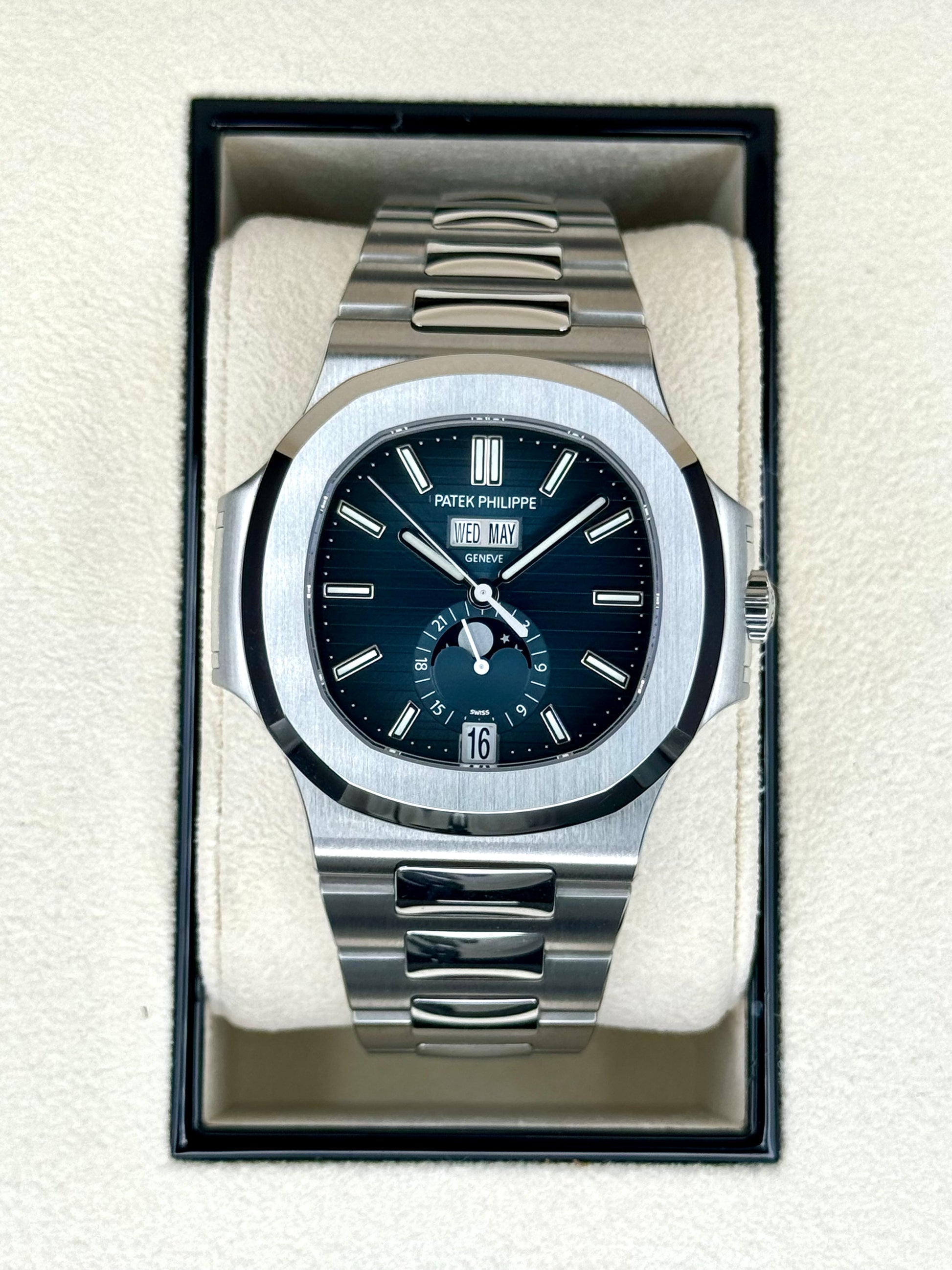 NEW 2022 Patek Philippe 40.5mm 5726/1A-014 Nautilus Moonphase Blue Dial - MyWatchLLC