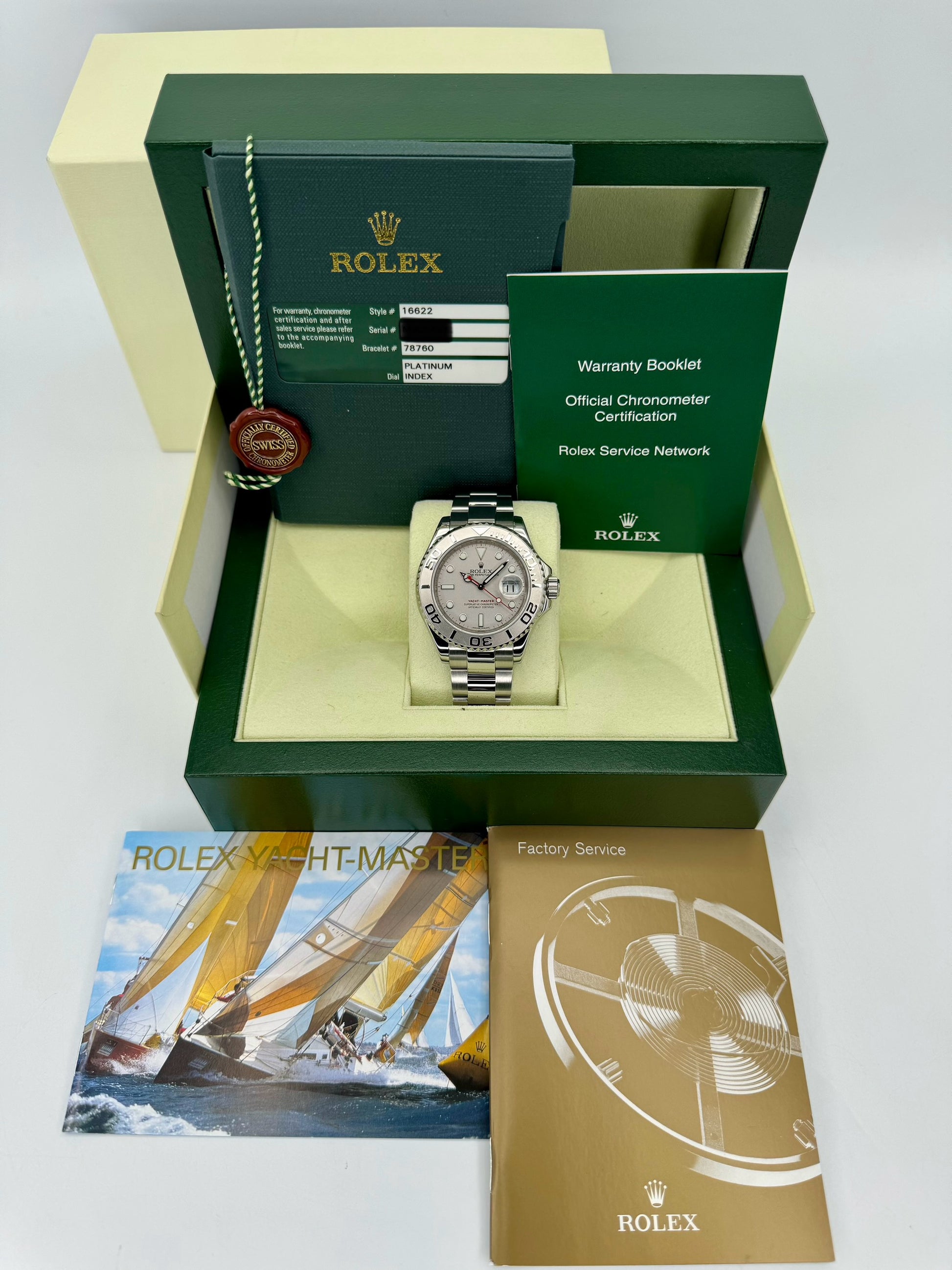 2014 Rolex Yacht-Master 40mm 16622 Platinum Bezel Silver Dial - MyWatchLLC