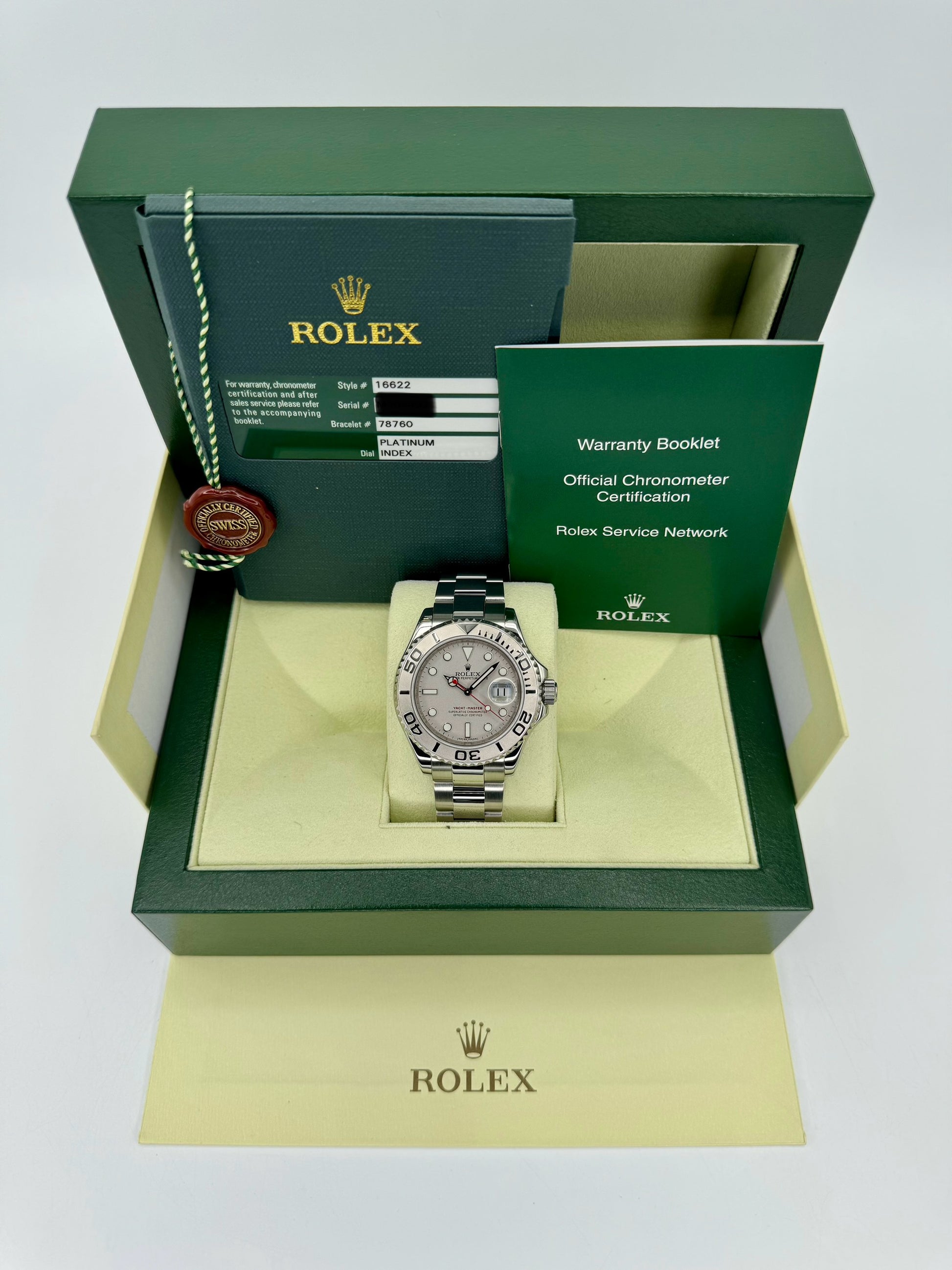 2014 Rolex Yacht-Master 40mm 16622 Platinum Bezel Silver Dial - MyWatchLLC