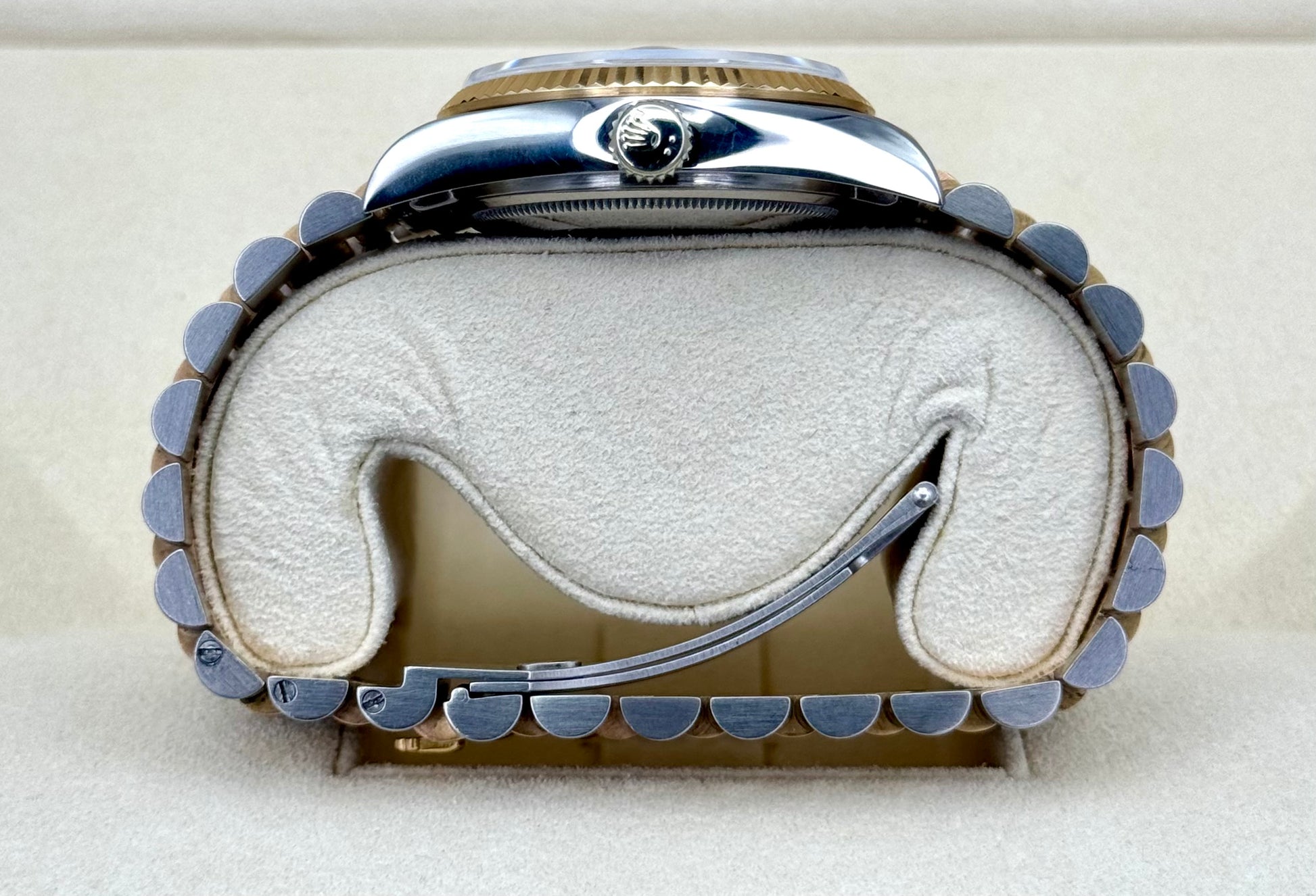 1985 Day-Date Rolex Tridor 36mm 18039B Jubilee Champagne Diamond Dial - MyWatchLLC