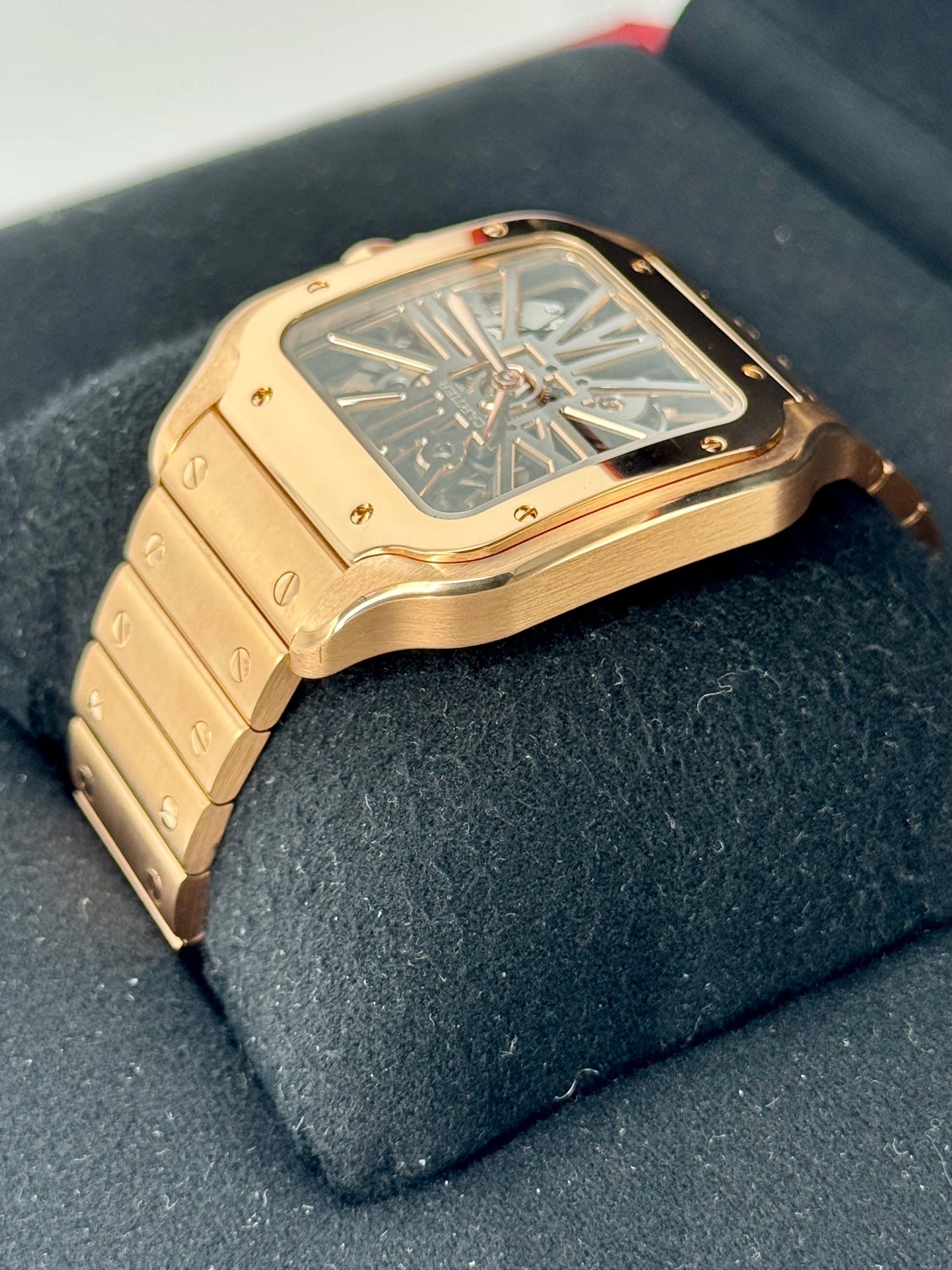 2021 Santos De Cartier 39.8mm WHSA0016 Rose Gold Skeleton Dial - MyWatchLLC