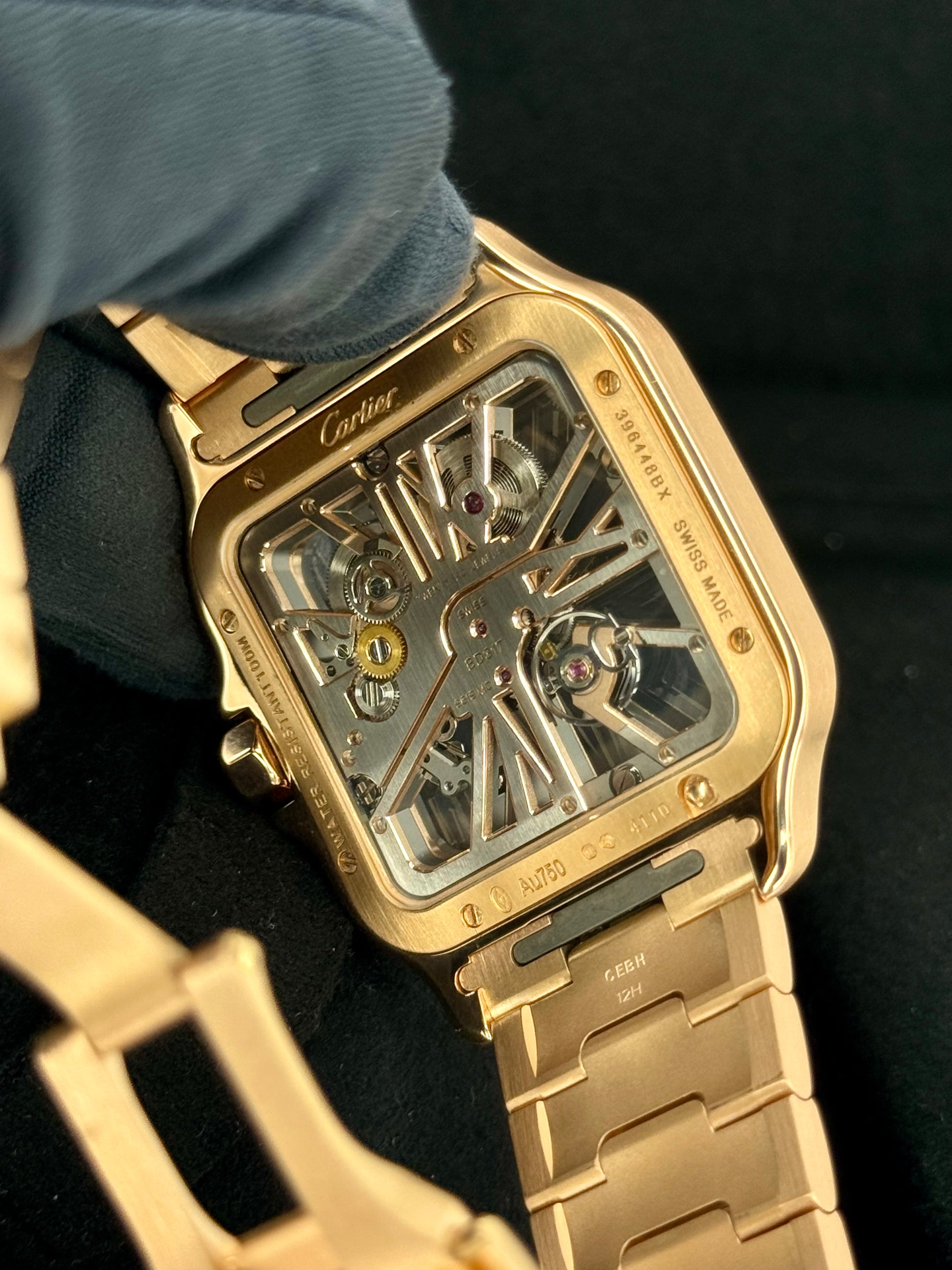 2021 Santos De Cartier 39.8mm WHSA0016 Rose Gold Skeleton Dial - MyWatchLLC