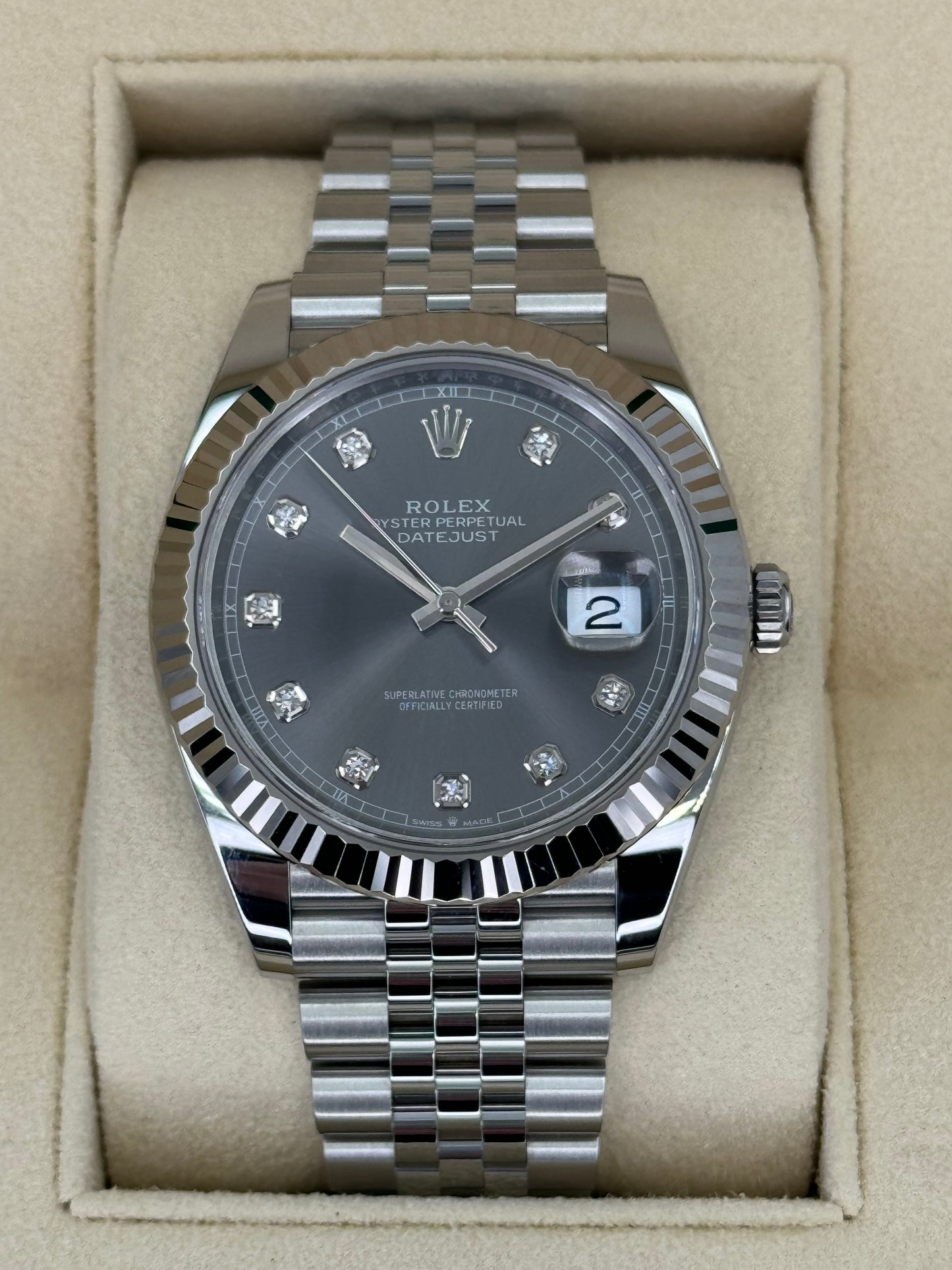 2023 Rolex Datejust 41mm 126334 Steel Jubilee Grey 10 Diamond Dial - MyWatchLLC