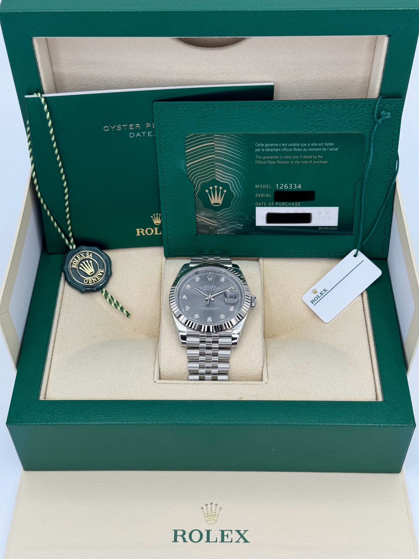 2023 Rolex Datejust 41mm 126334 Steel Jubilee Grey 10 Diamond Dial - MyWatchLLC
