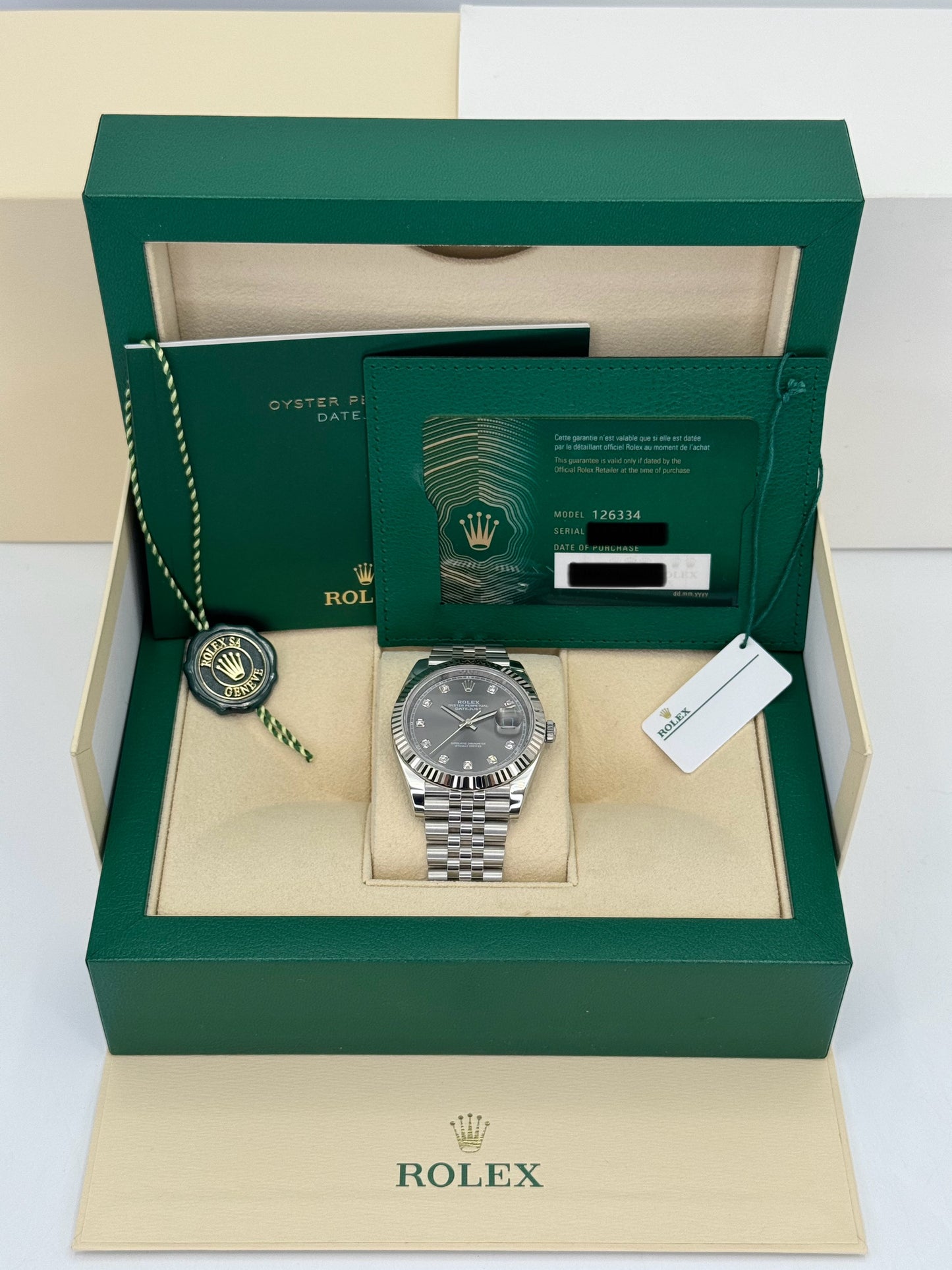 2023 Rolex Datejust 41mm 126334 Steel Jubilee Grey 10 Diamond Dial - MyWatchLLC