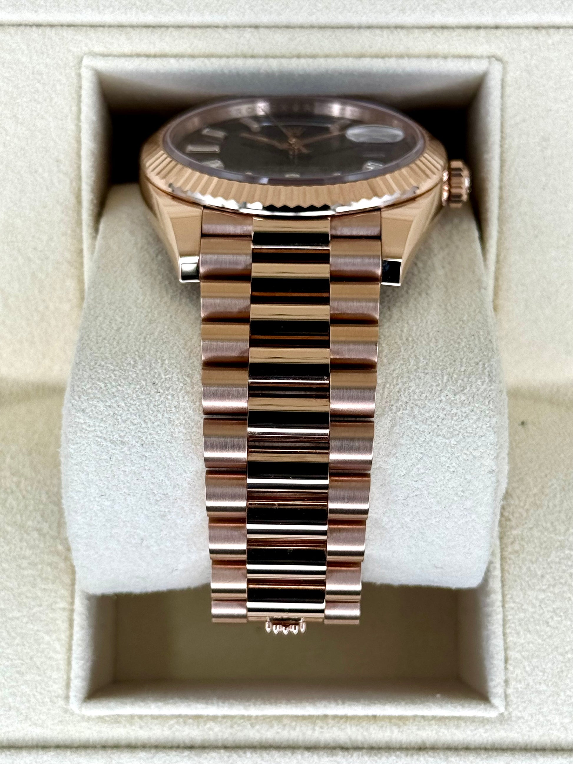 NEW Rolex Day-Date 40mm 228235 Rose Gold Chocolate Baguette Dial - MyWatchLLC