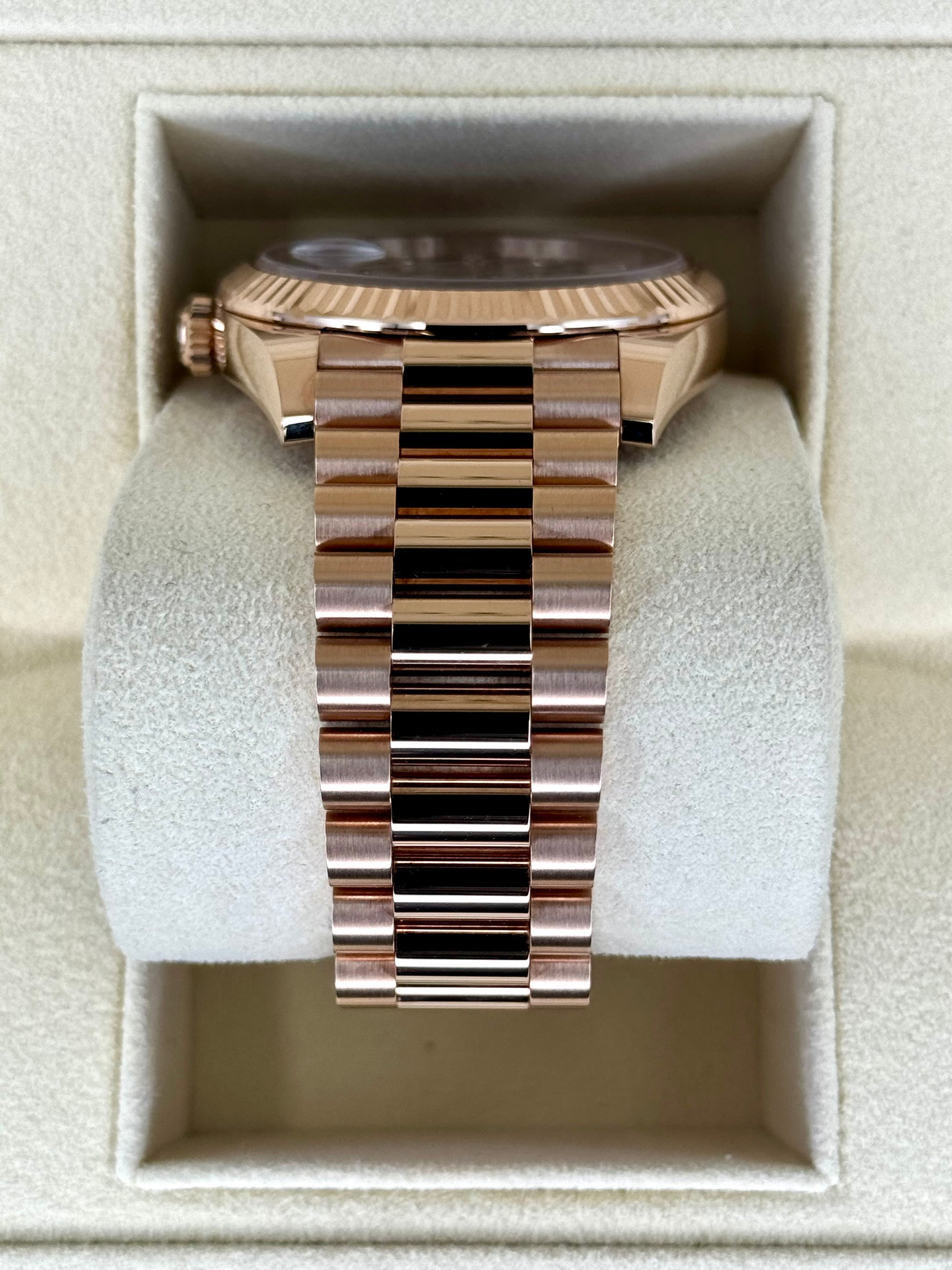 NEW Rolex Day-Date 40mm 228235 Rose Gold Chocolate Baguette Dial - MyWatchLLC
