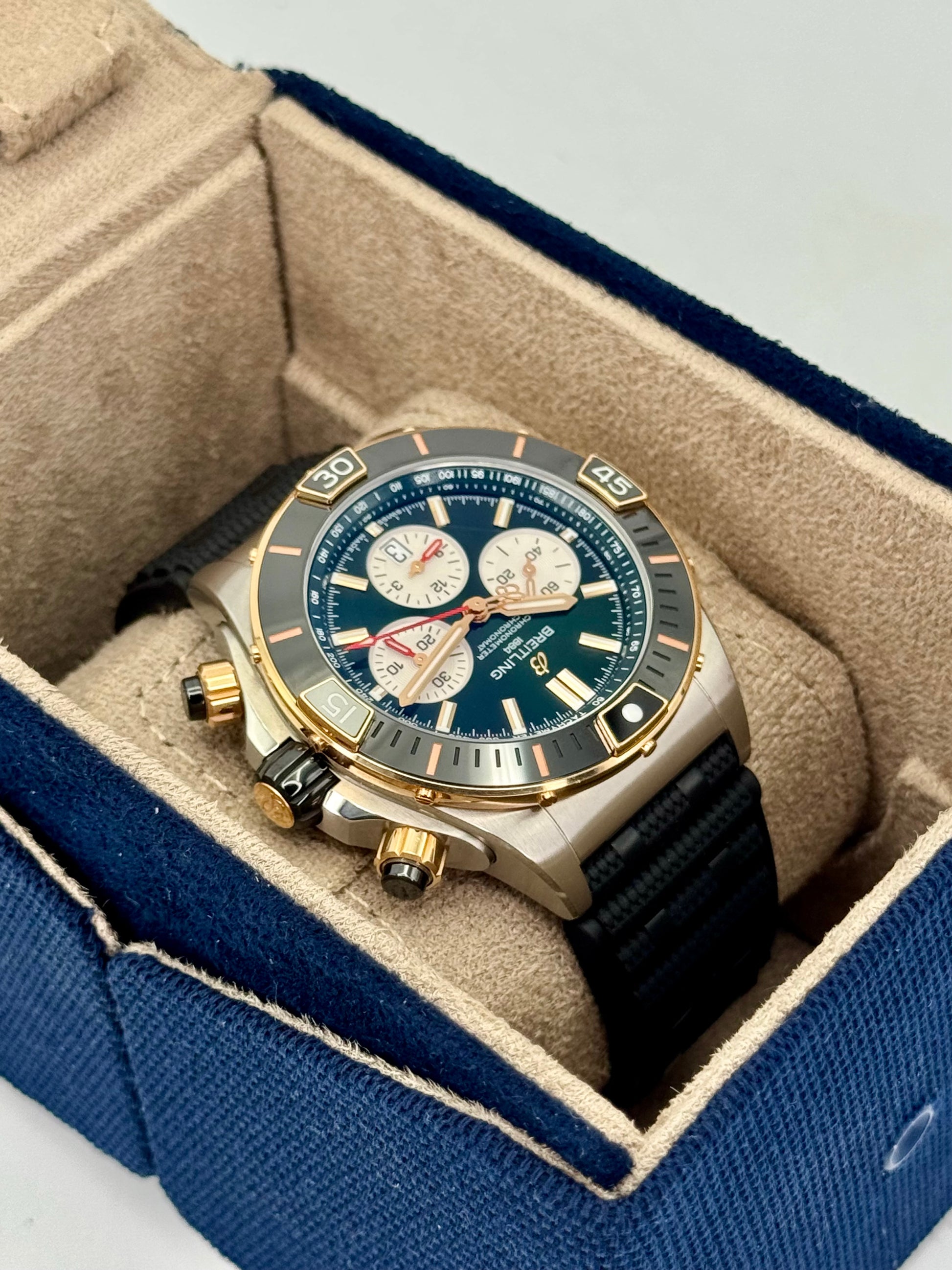 2024 Breitling Super Chronomat B01 44 UB0136 Two-Tone Green Dial - MyWatchLLC