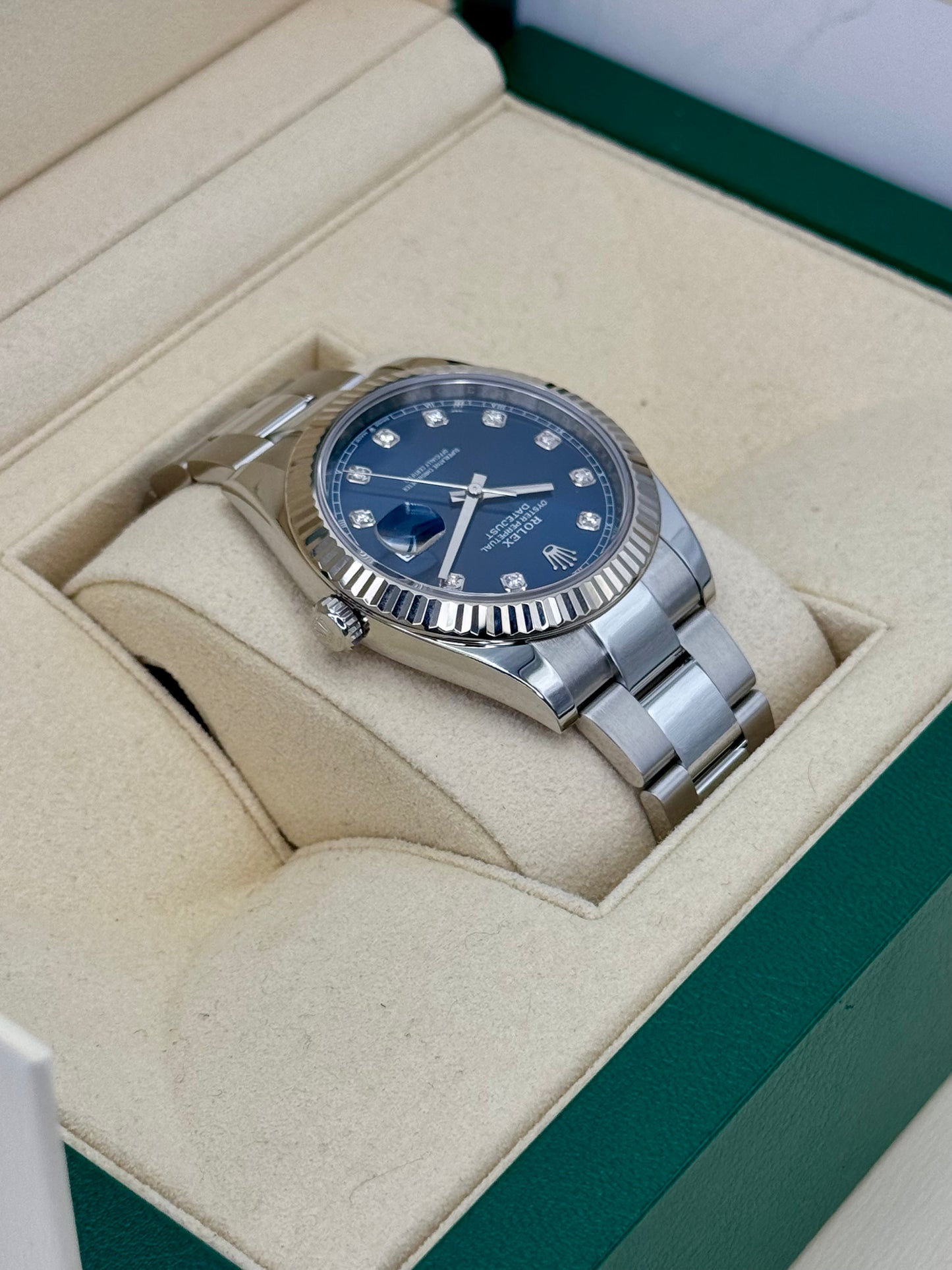 2021 Rolex Datejust 41mm 126334 Stainless Steel Oyster Blue Diamond Dial