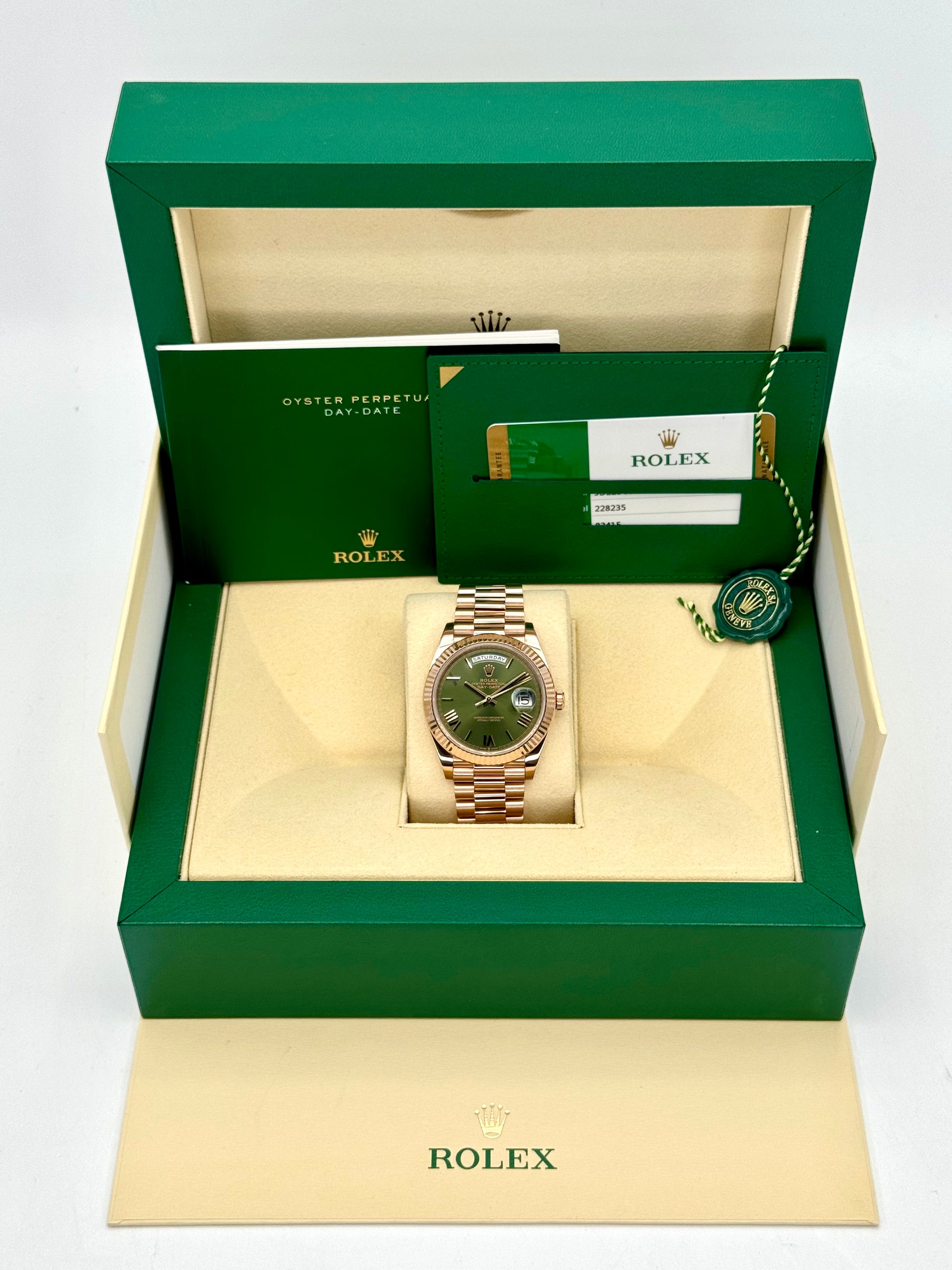 2019 Rolex Day-Date 40mm 228235 Presidential Rose Gold Olive Dial - MyWatchLLC
