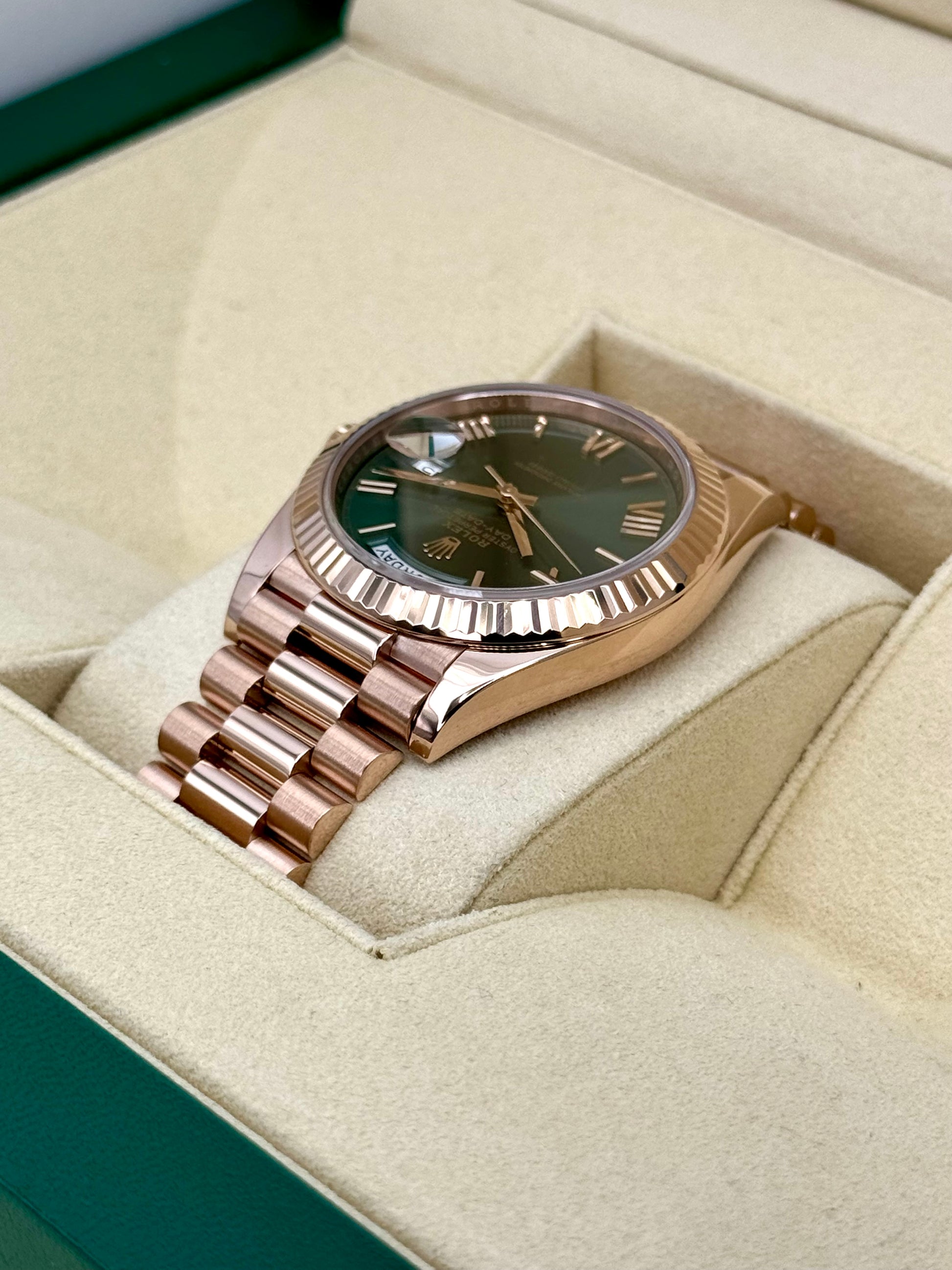 2019 Rolex Day-Date 40mm 228235 Presidential Rose Gold Olive Dial - MyWatchLLC